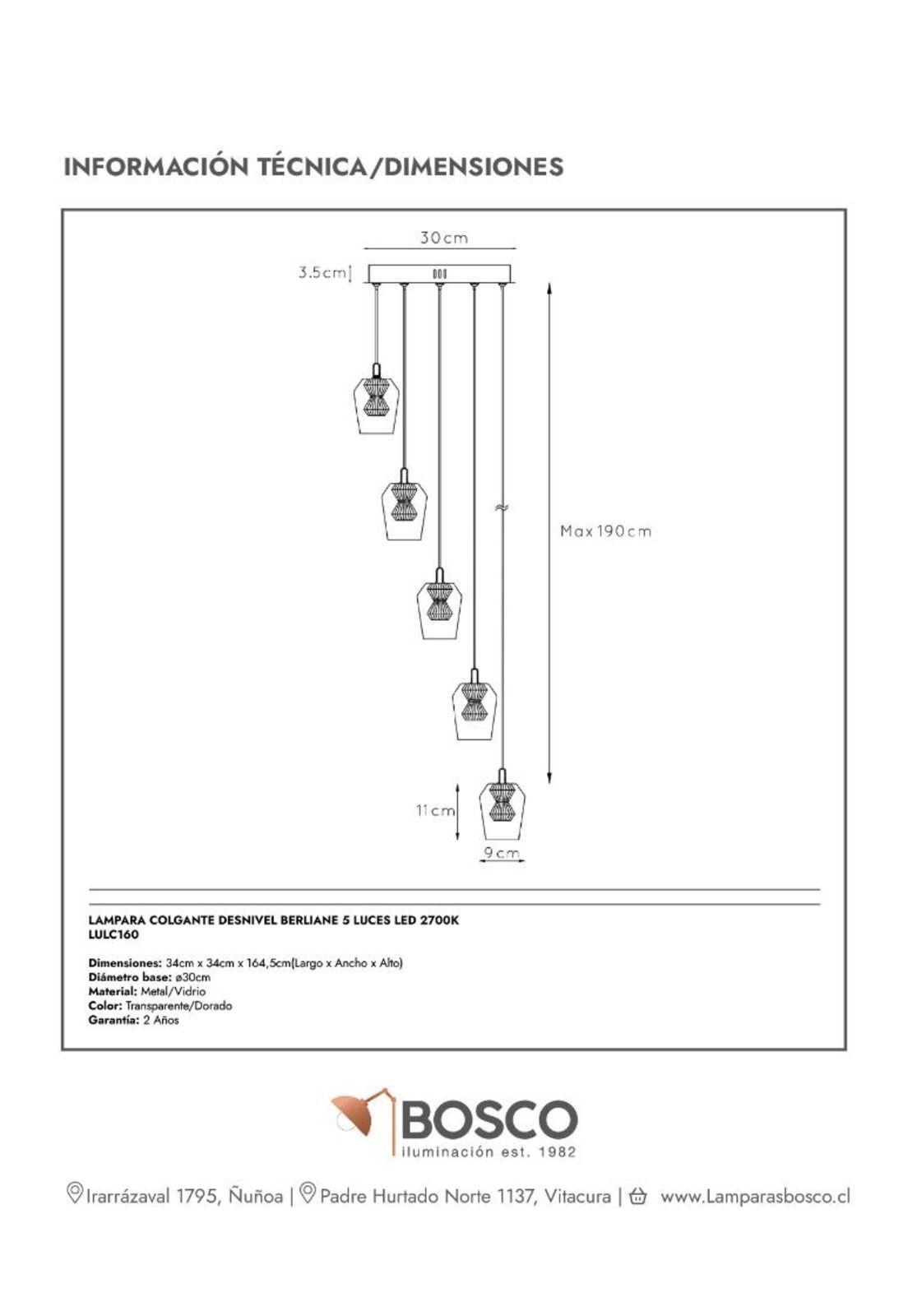 LAMPARA COLGANTE DESNIVEL BERLIANE 5 LUCES LED 2700K-6