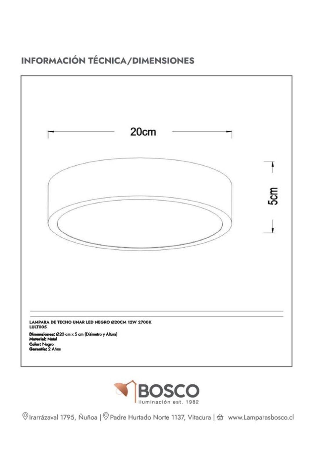 LAMPARA DE TECHO UNAR LED NEGRO Ø20CM 12W 2700K-5