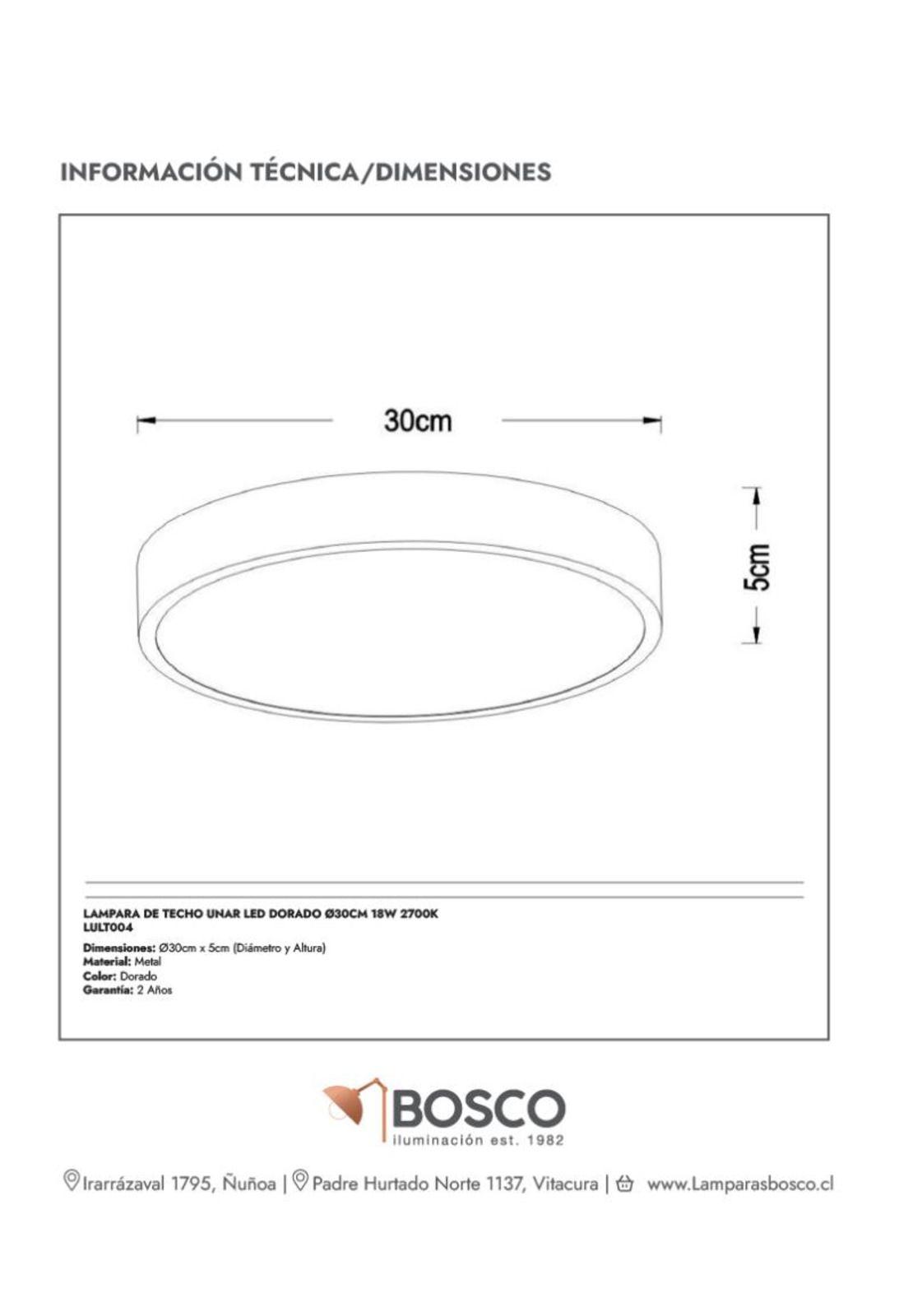 LAMPARA DE TECHO UNAR LED DORADO Ø30CM 18W 2700K-5