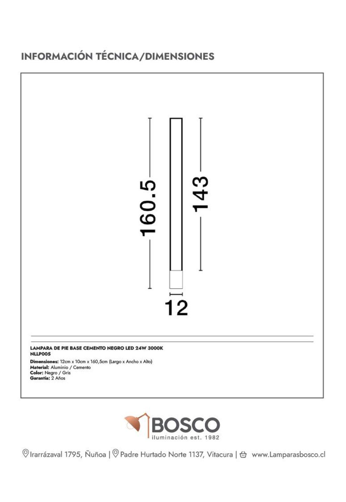 LAMPARA DE PIE BASE CEMENTO NEGRO LED 24W 3000K-6