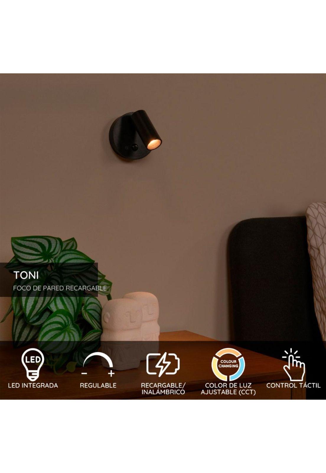 APLIQUE FOCO LED RECARGABLE CON SENSOR DE MOVIMIENTO TONI NEGRO 2W CCT 2700K/4000K-5