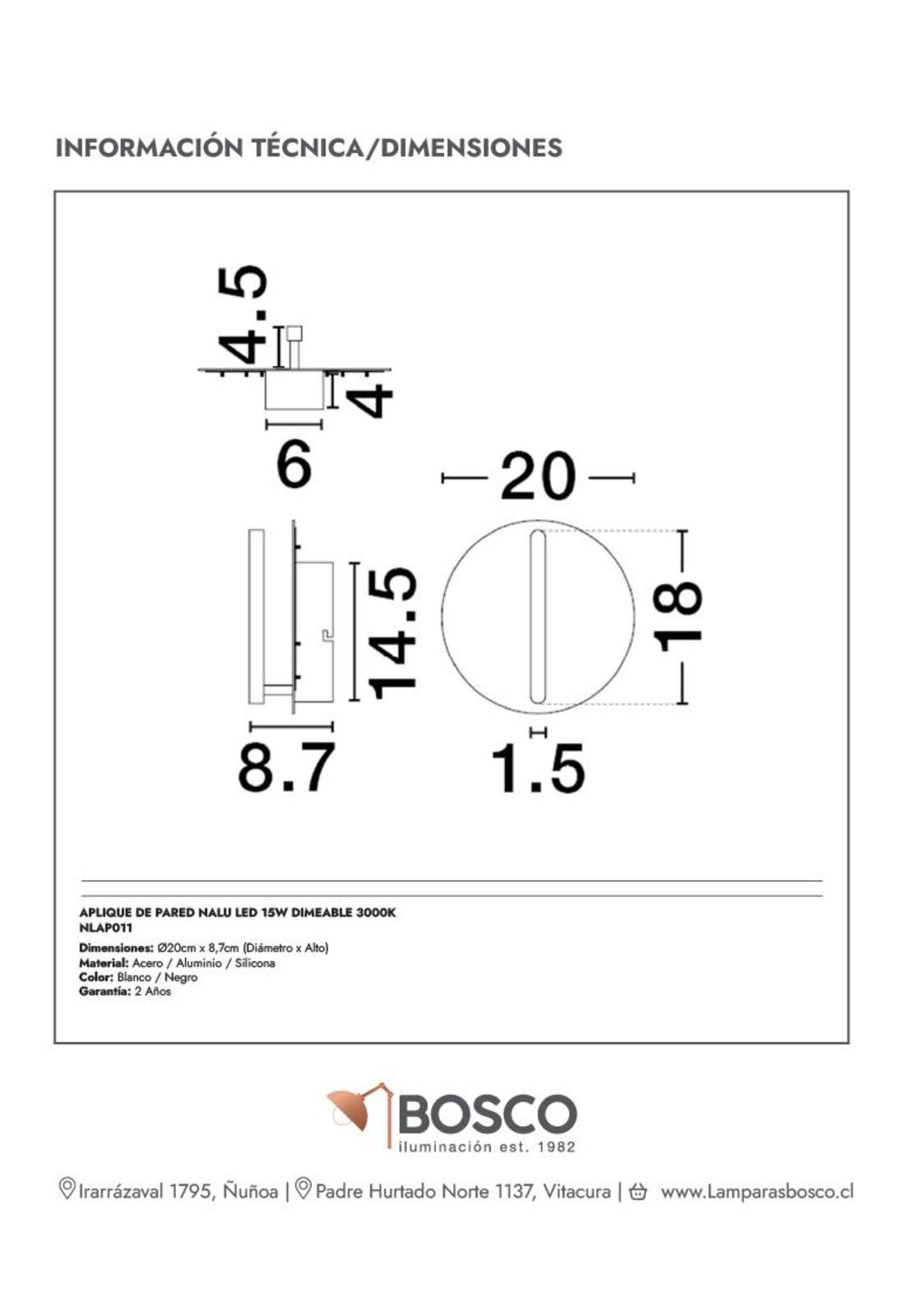 APLIQUE DE PARED NALU LED 15W DIMEABLE 3000K-5