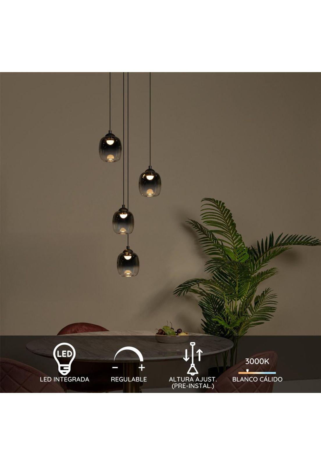 LAMPARA COLGANTE DESNIVEL TAMINO NEGRO 4 LUCES LED 3000K-6