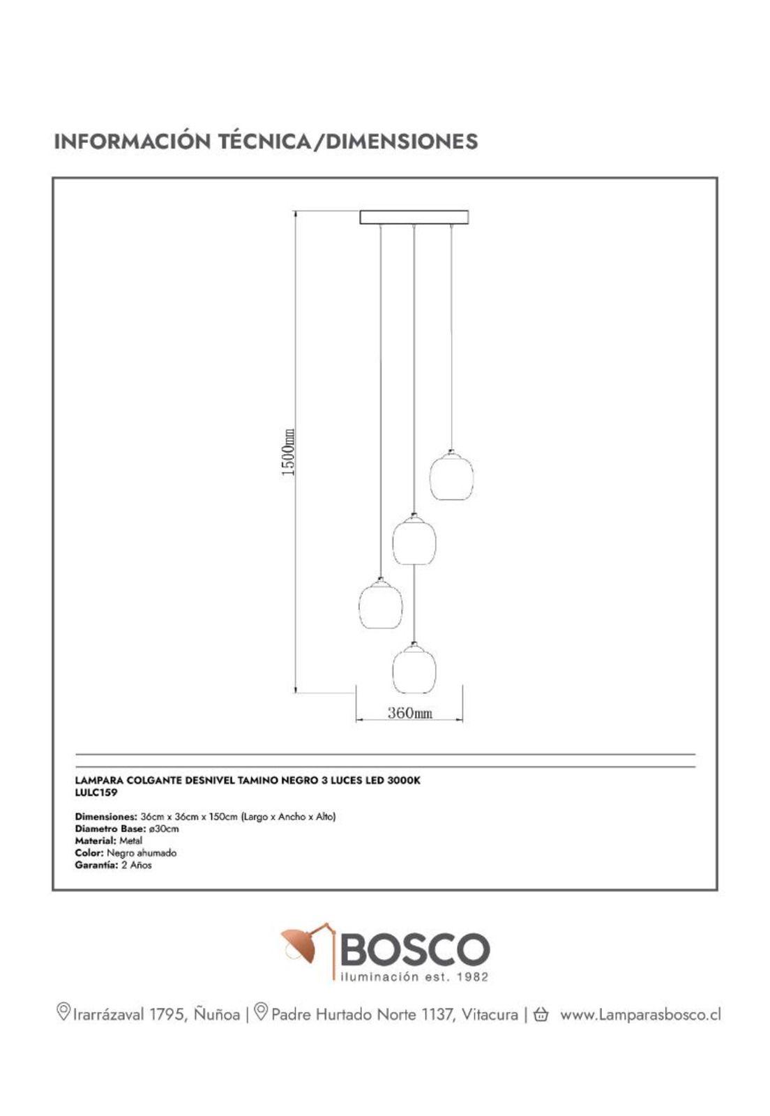 LAMPARA COLGANTE DESNIVEL TAMINO NEGRO 4 LUCES LED 3000K-7