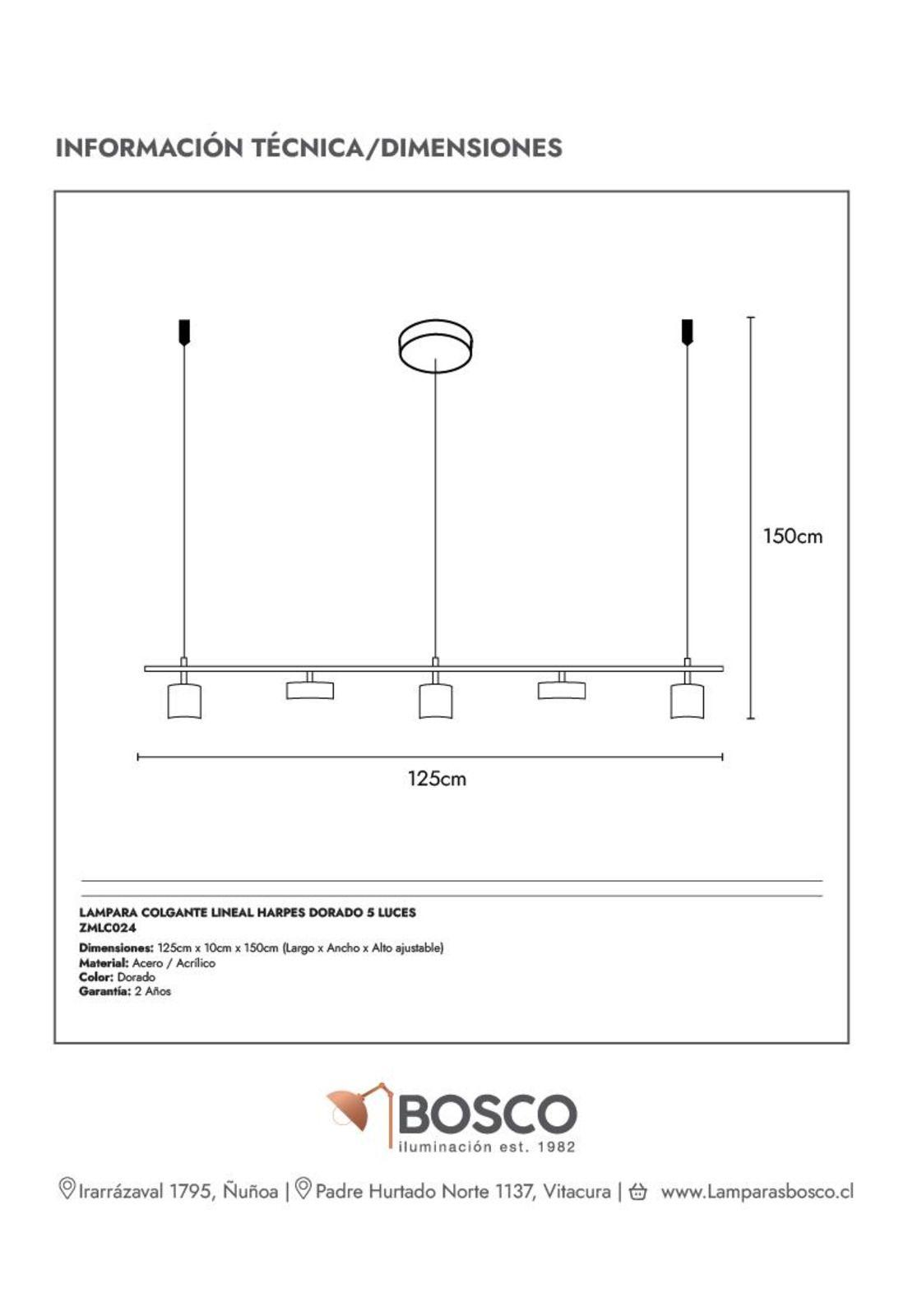 LAMPARA COLGANTE LINEAL HARPES DORADO 5 LUCES-3