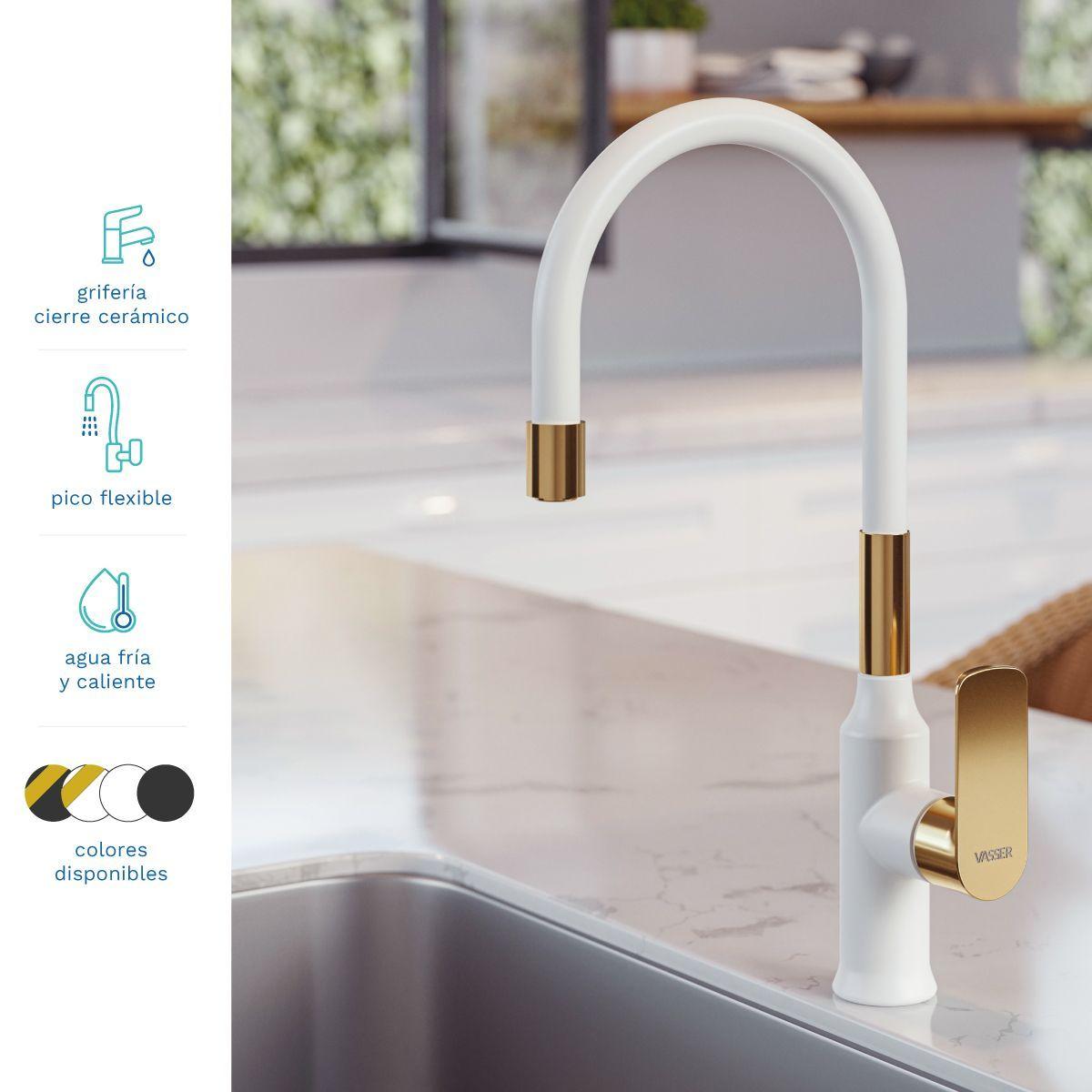 Monomando Lavaplatos Flexible Gensse Agatha White & Gold-3