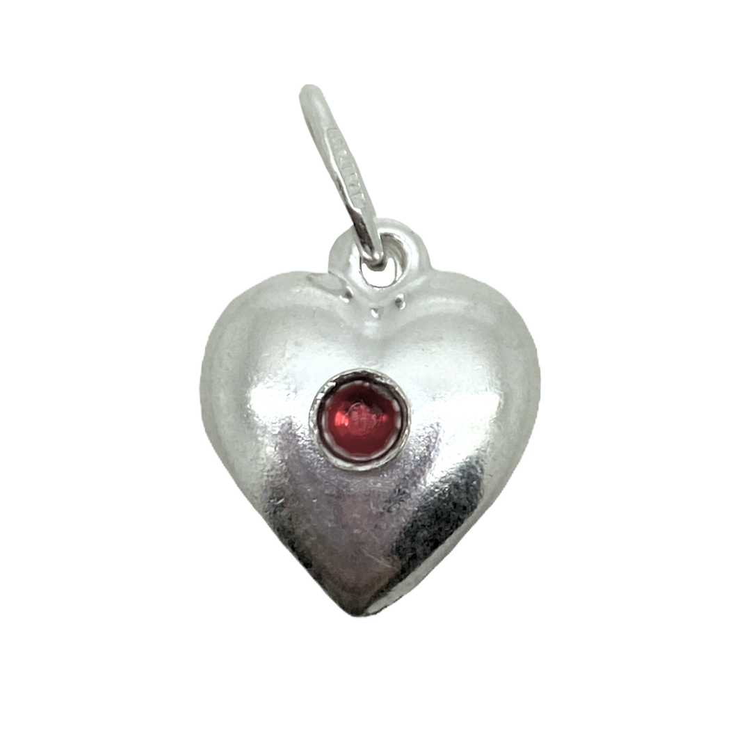 Dije soplado corazon con piedra roja italiano-0
