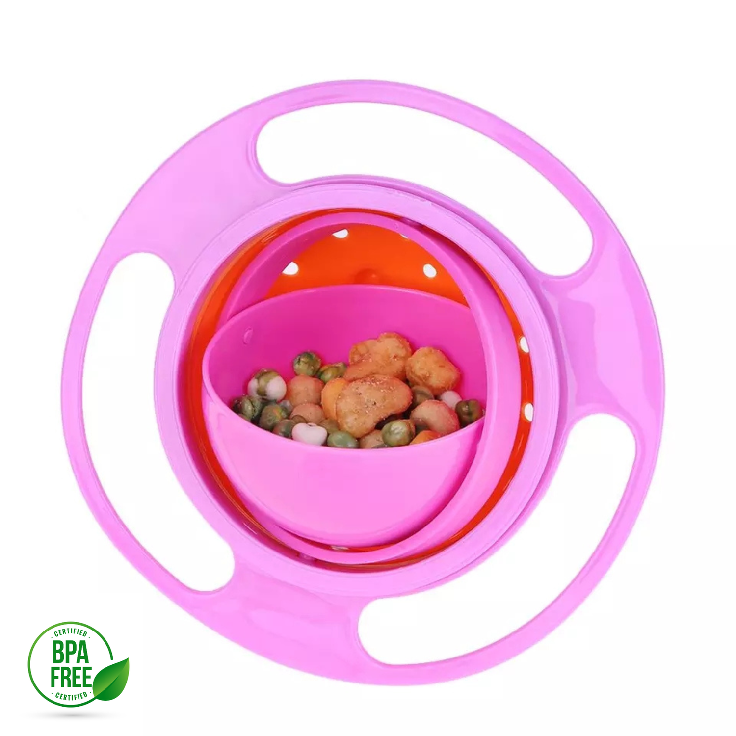Plato Bowl Antivuelco Giratorio Bebé Antiderrame- naranja-0