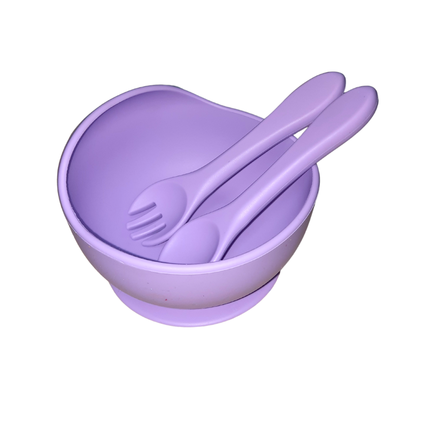 Bowl tazón cuchara y tenedor de silicona para niños - Lila-1