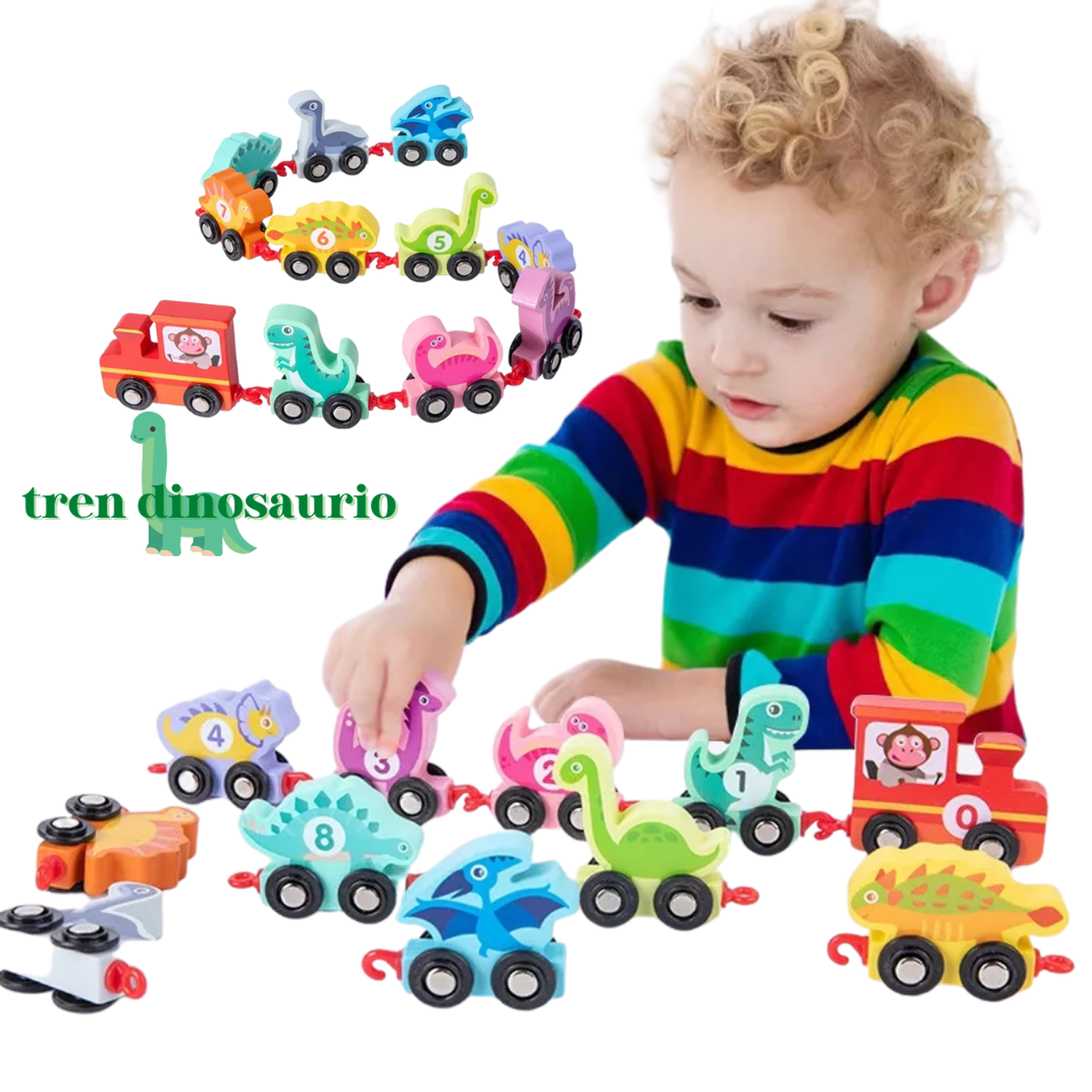 Juguete Tren De Los Números Dinosaurio Didáctico De Madera-0