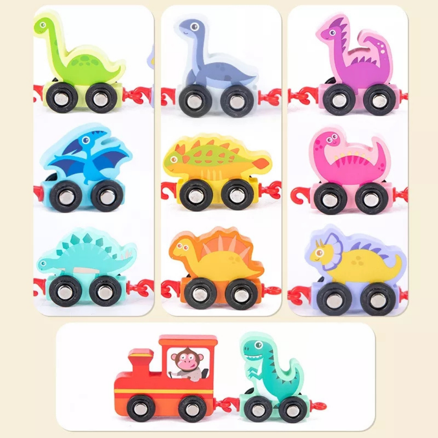 Juguete Tren De Los Números Dinosaurio Didáctico De Madera-2