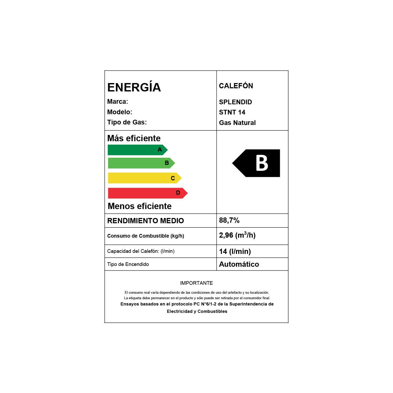 Calefont 14 litros Gas natural Tiro natural Splendid-5