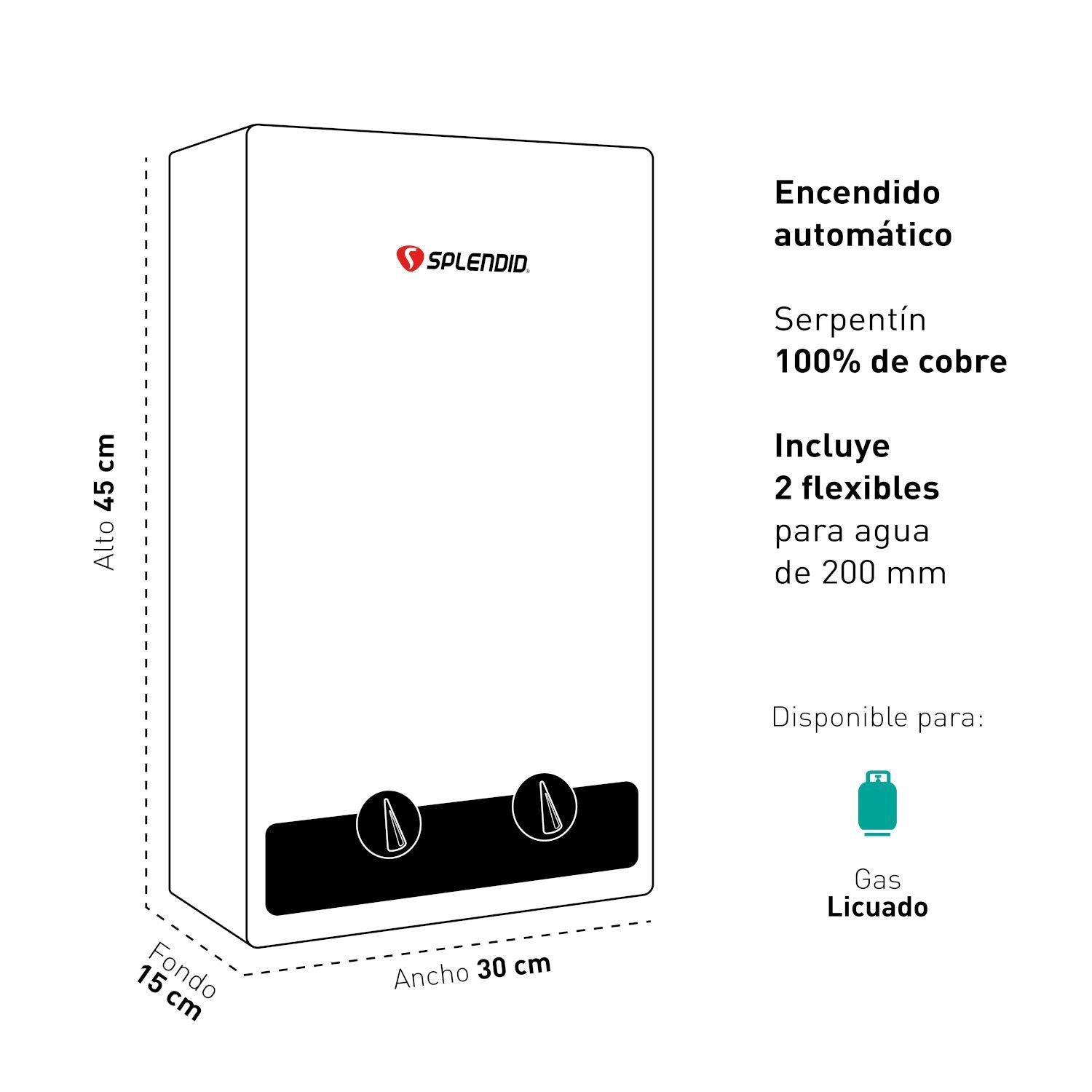 Calefont 6 litros Gas licuado Tiro natural Splendid-5