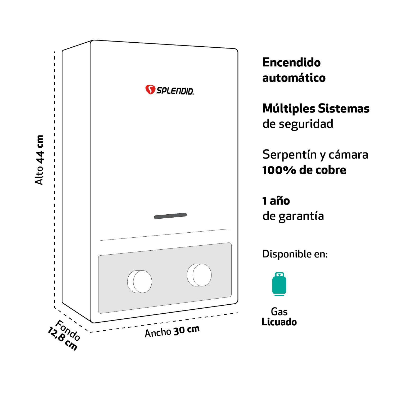 Calefont 6 litros Gas licuado Tiro natural Splendid-4