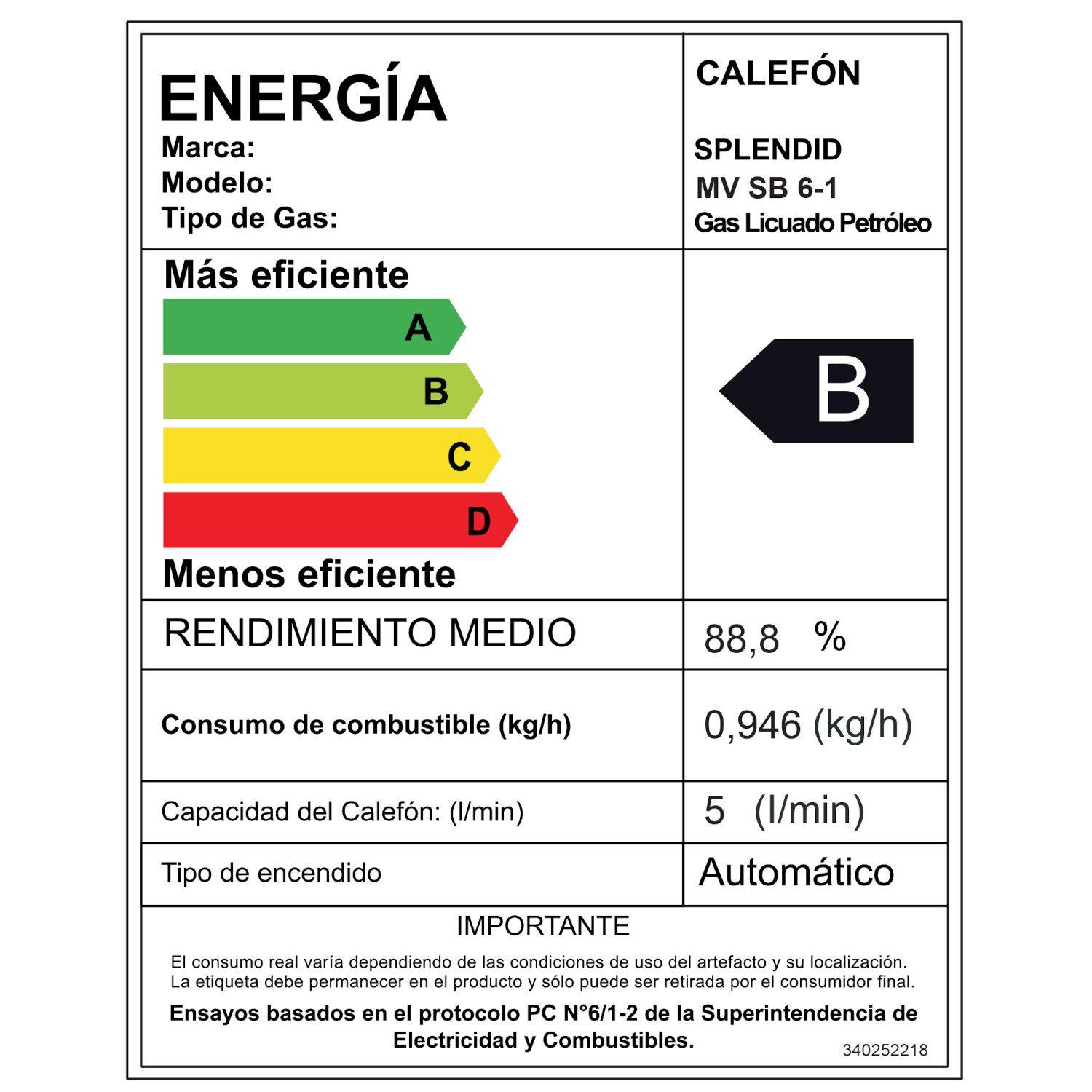 Calefont 6 litros Gas licuado Tiro natural Splendid-7