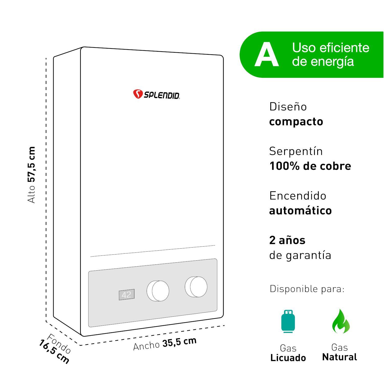 Calefont 13 litros Gas natural Tiro forzado Splendid-5