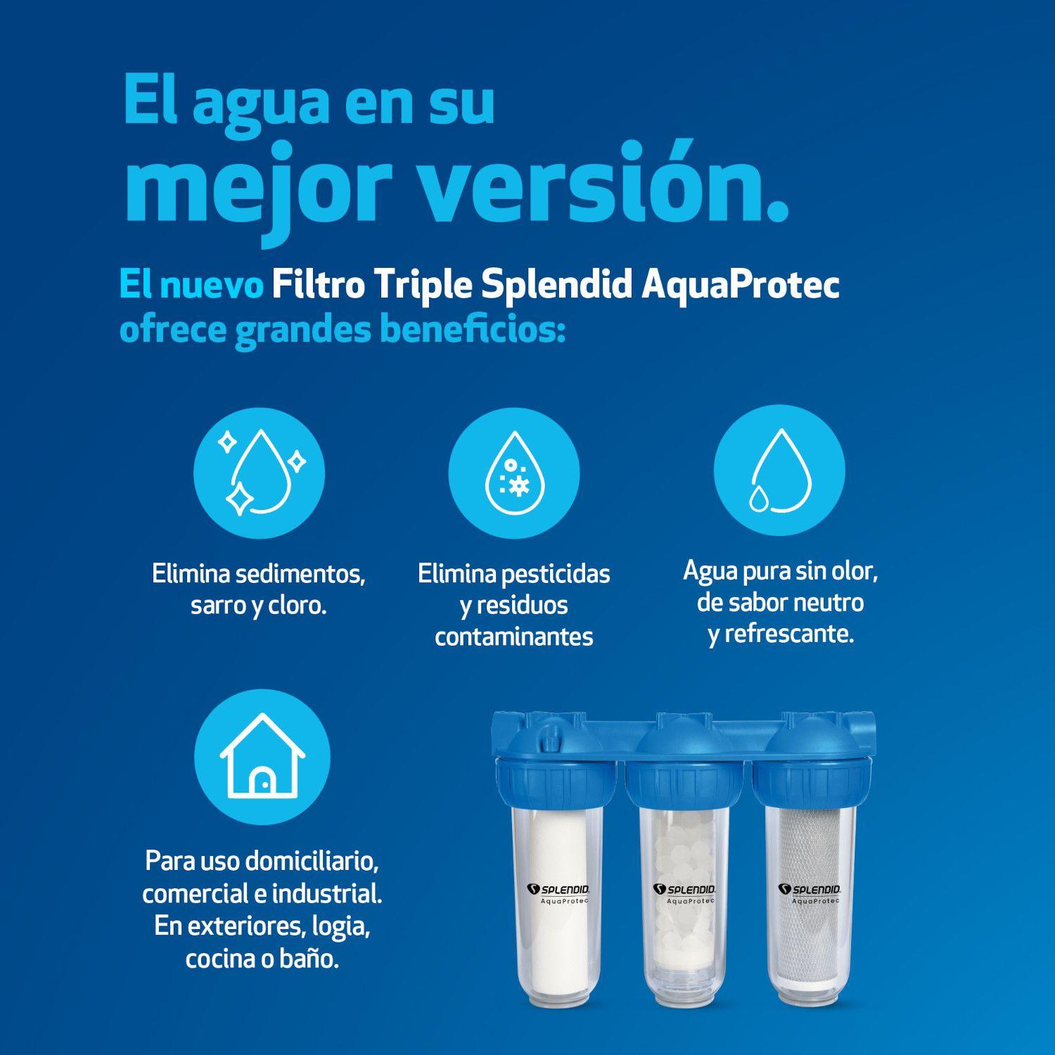 Filtro triple de agua para sedimentos, sarro, cloro Splendid-7
