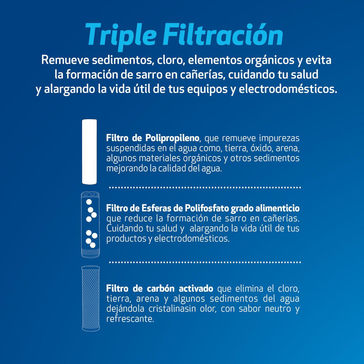 Filtro triple de agua para sedimentos, sarro, cloro Splendid-8