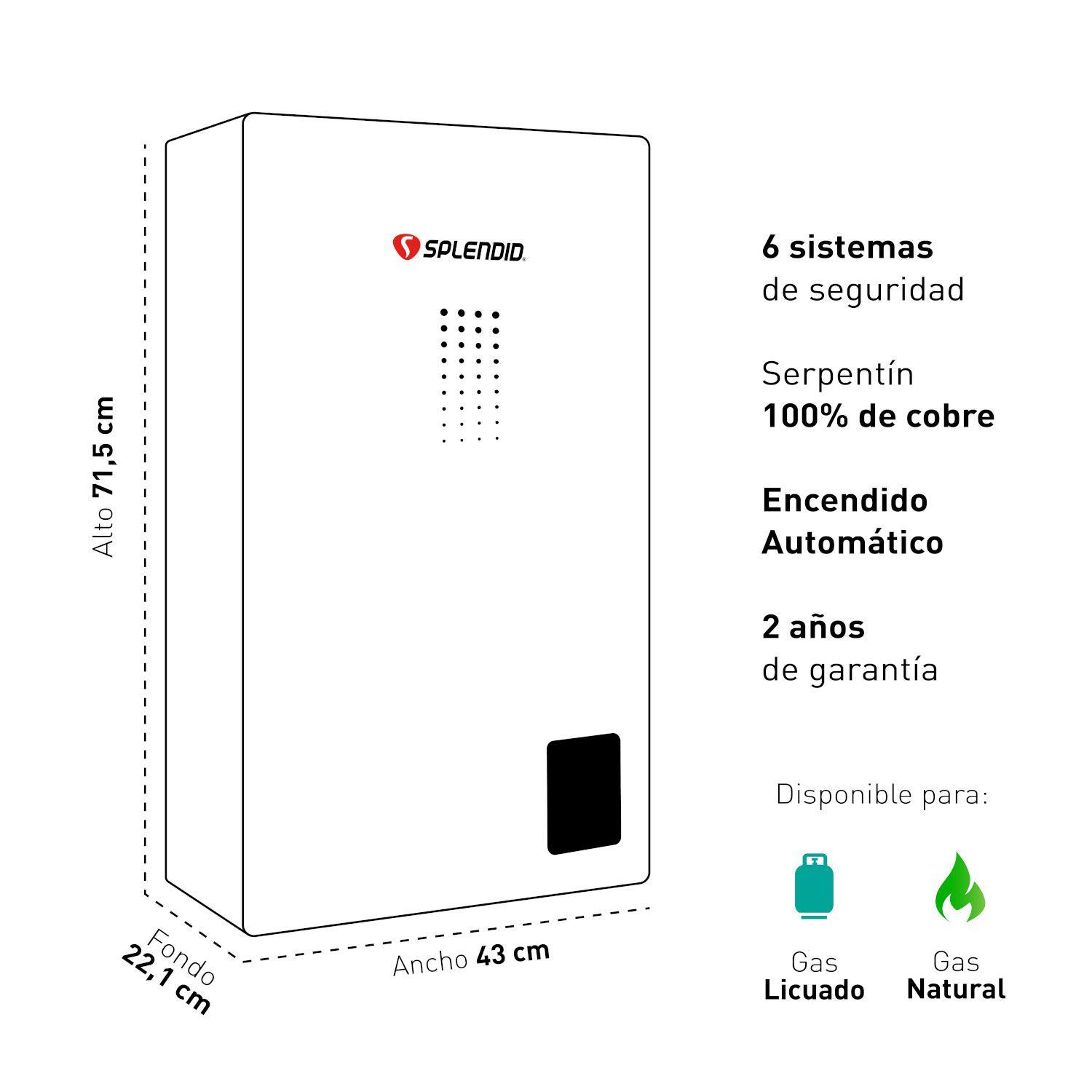 Calefont 16 litros Gas natural Tiro natural Splendid-5