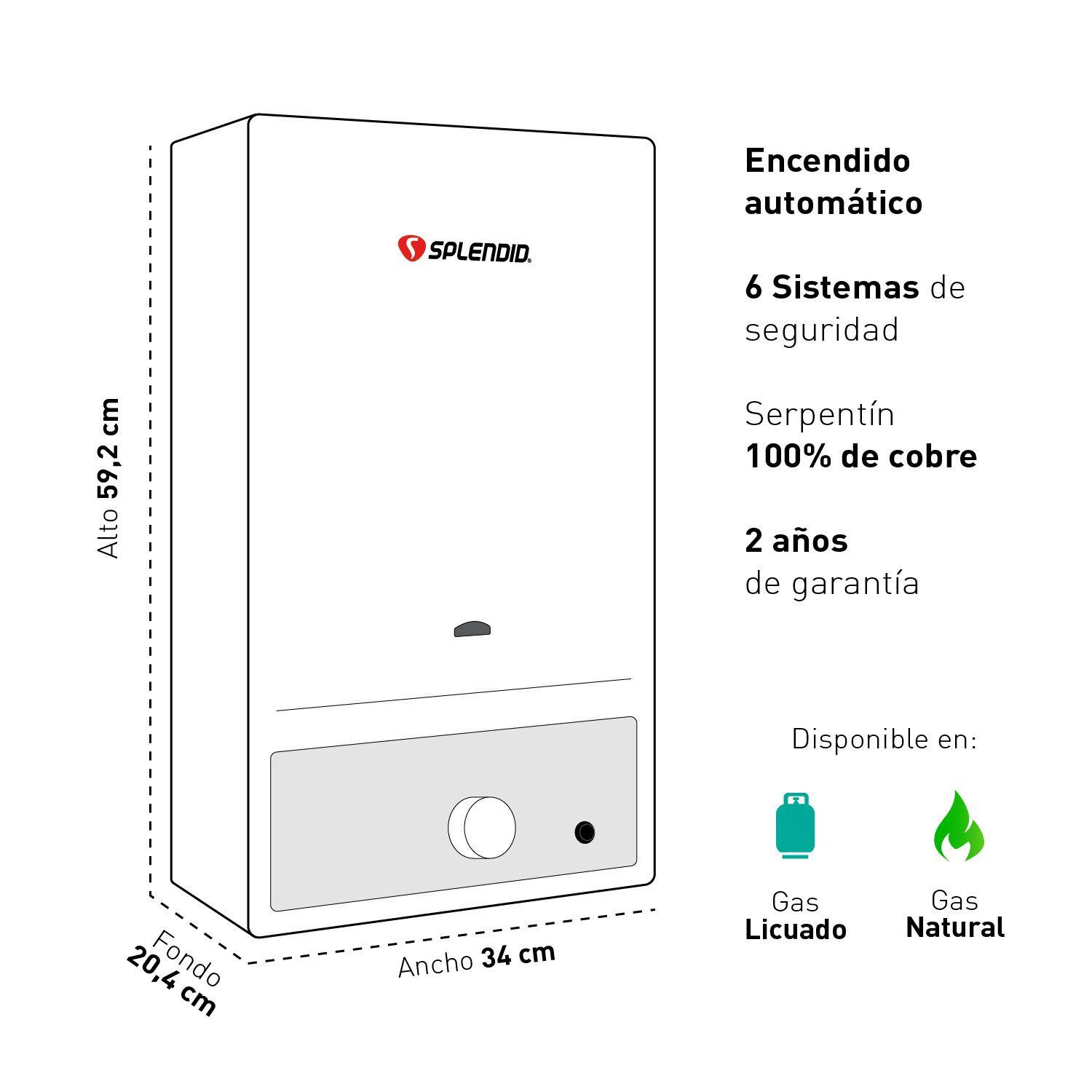 Calefont 11 litros Gas natural Tiro natural Splendid-2
