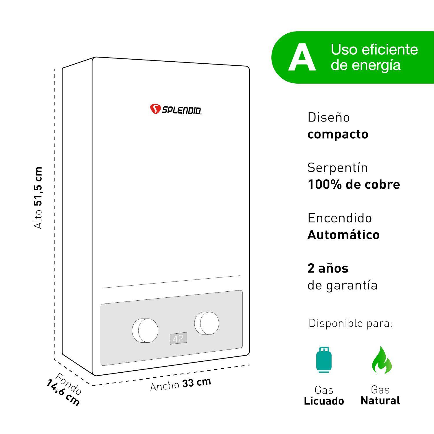 Calefont 7 litros Gas licuado Tiro forzado Splendid-5