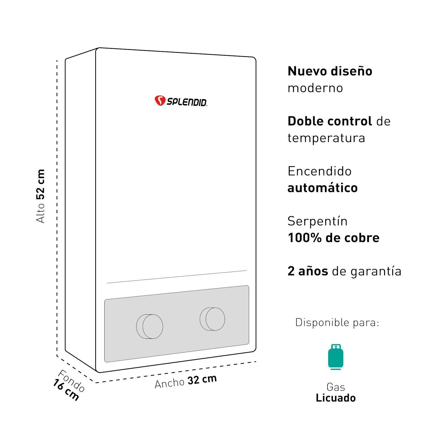 Calefont 7 litros Gas licuado Tiro natural Splendid-5
