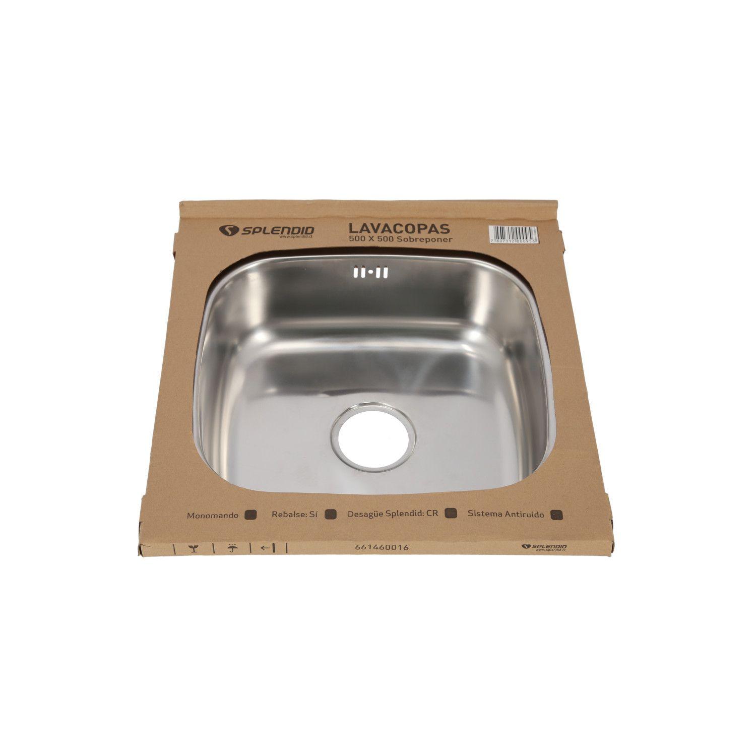 Lavaplatos Sobreponer 500 x 500 1 Cubeta Splendid Acero Inox-8