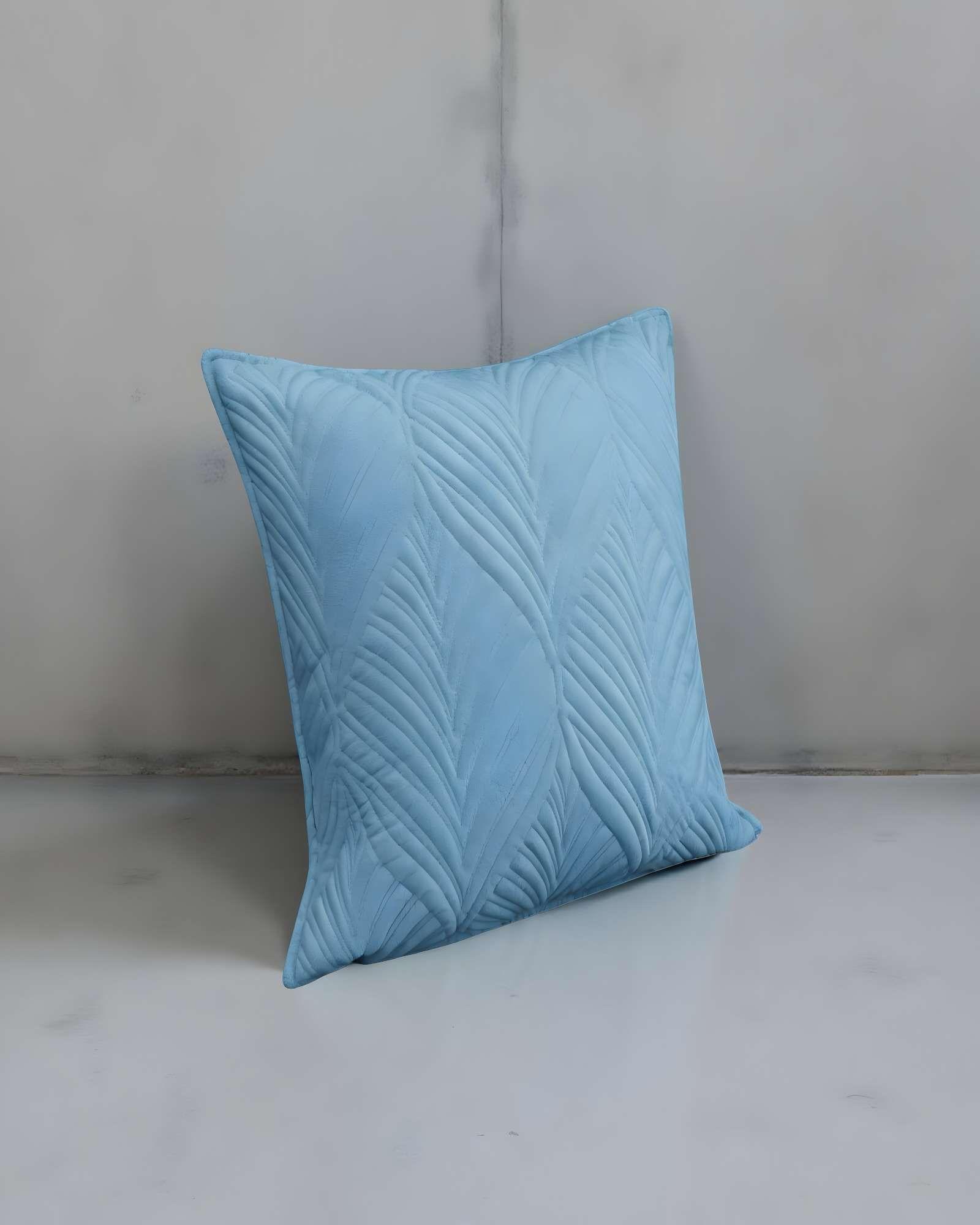 SET DE 2 FUNDAS DE COJIN SERIE HOJAS 45X45 CM CELESTE-2