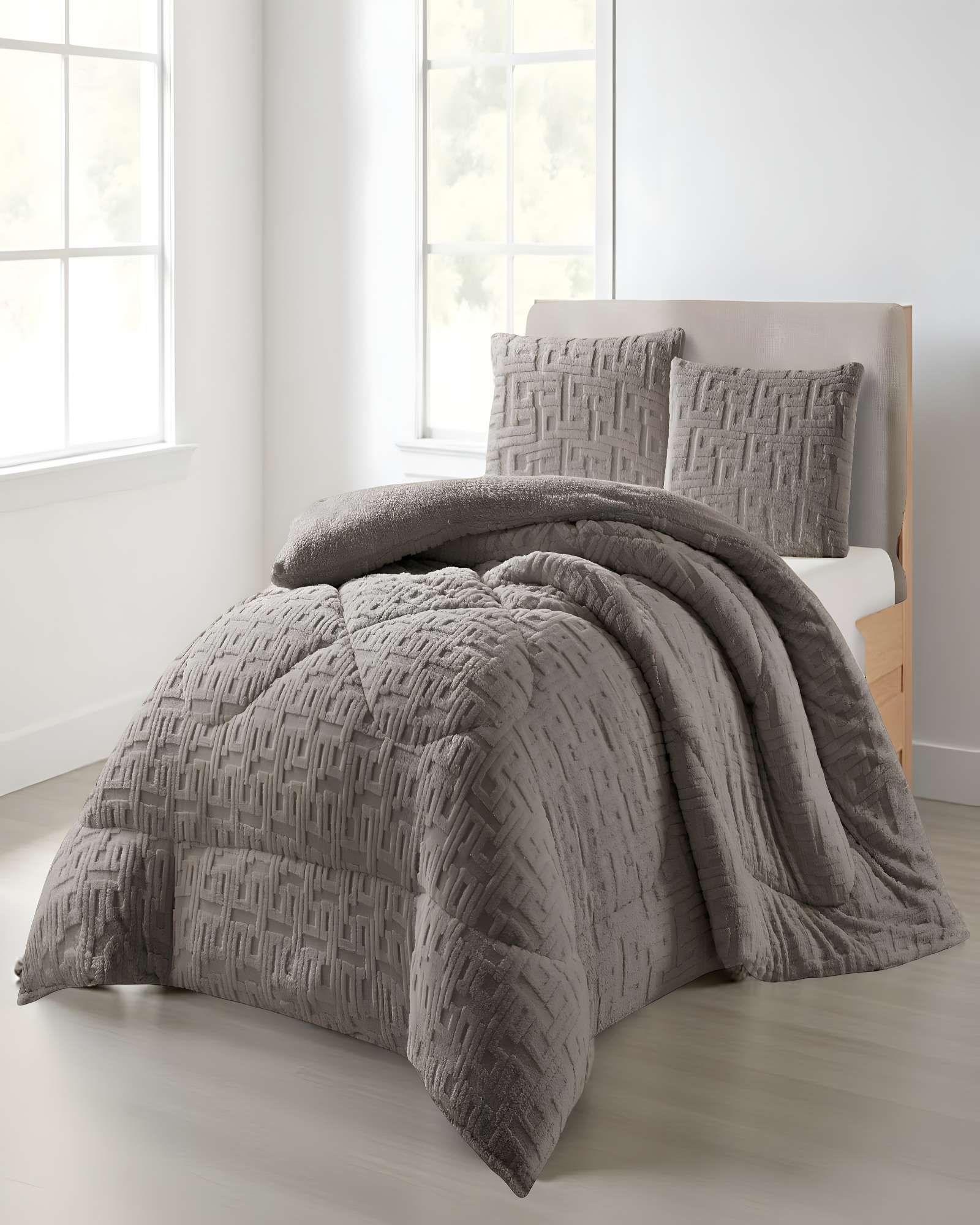 COBERTOR SHERPA TEXTURIZADO RH KING GRIS-2