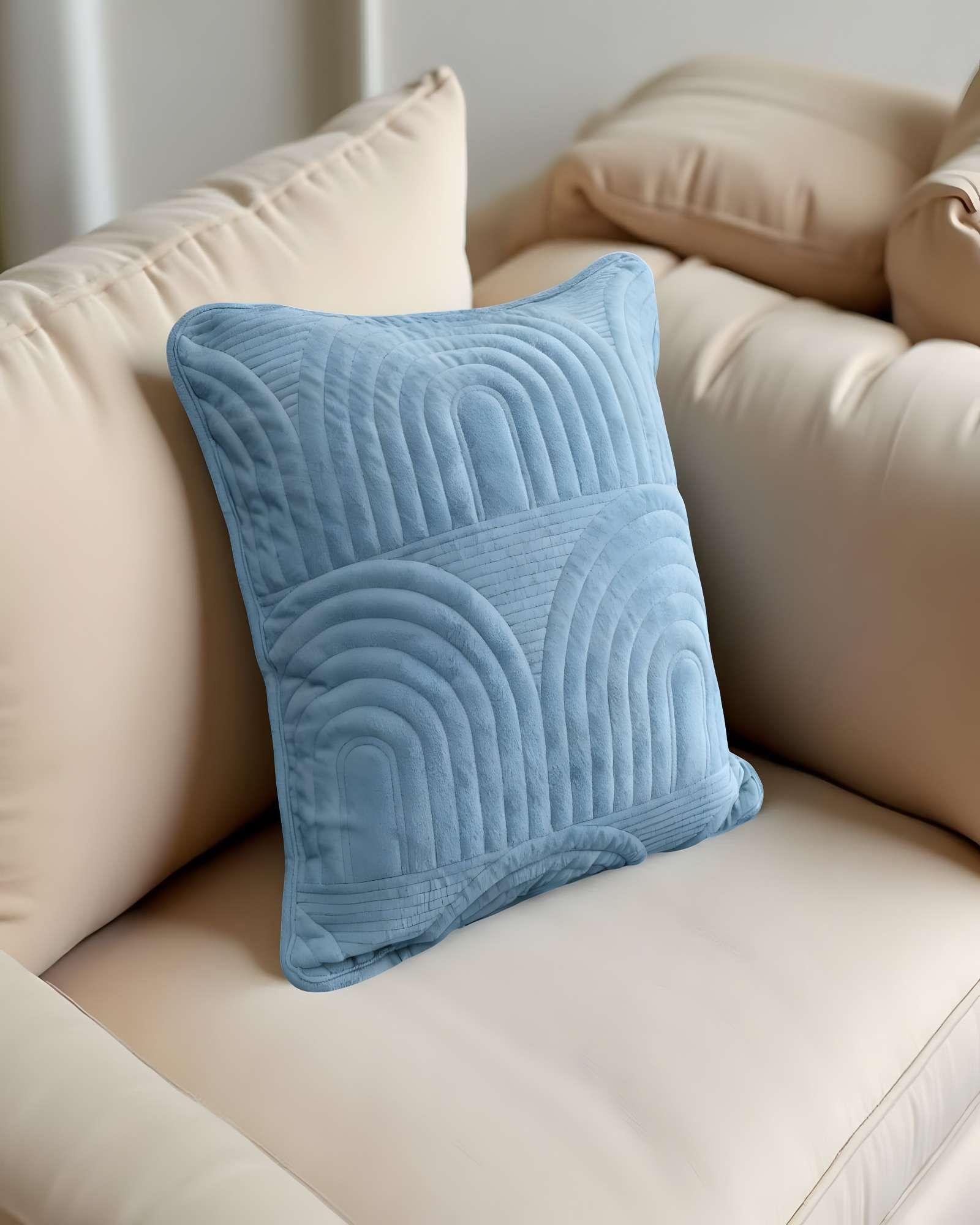 SET DE 4 FUNDAS DE COJIN SERIE ARCO 45X45 CM CELESTE-3