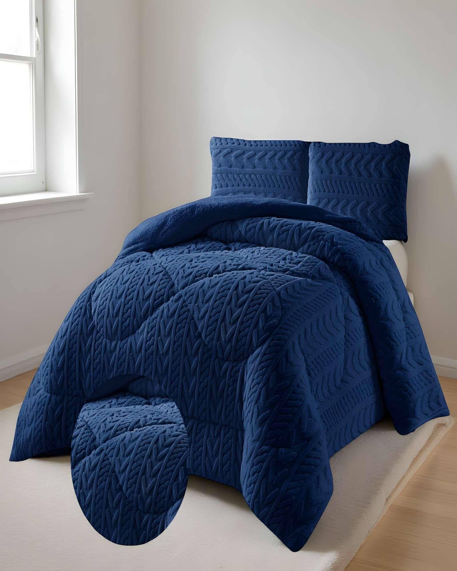 COBERTOR TEXTURIZADA DE INVIERNO DISEÑO 01 2 PLAZAS AZUL OSCURO-3