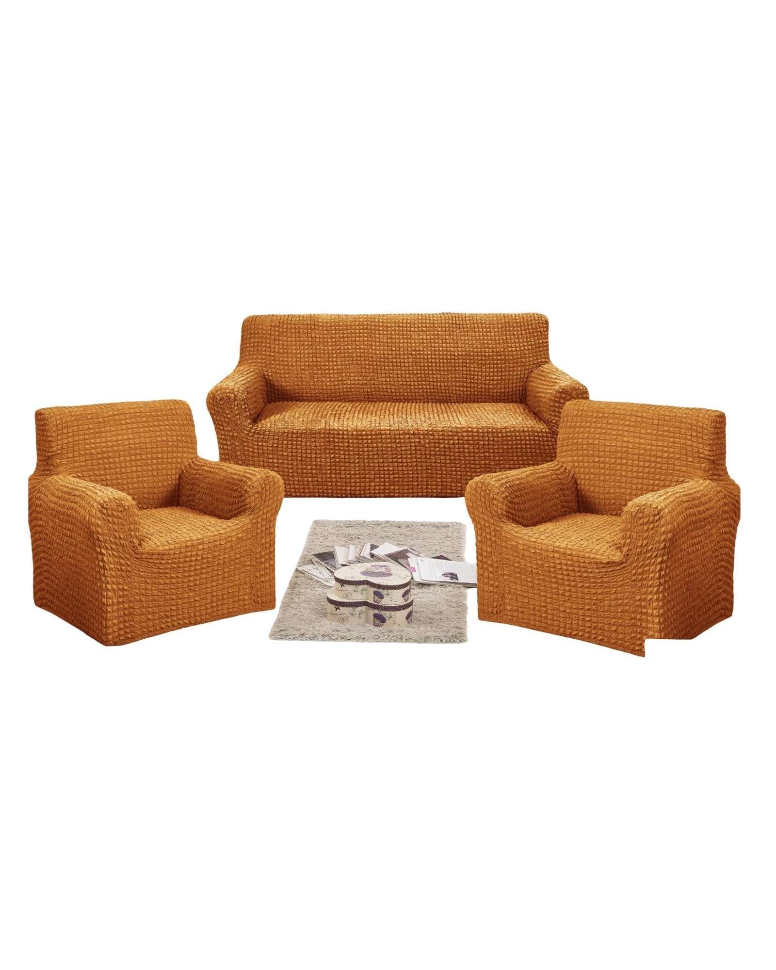 PACK DE FUNDAS DE SOFA 3+1+1 - DISEÑO CUADRILLE MOSTAZA-0