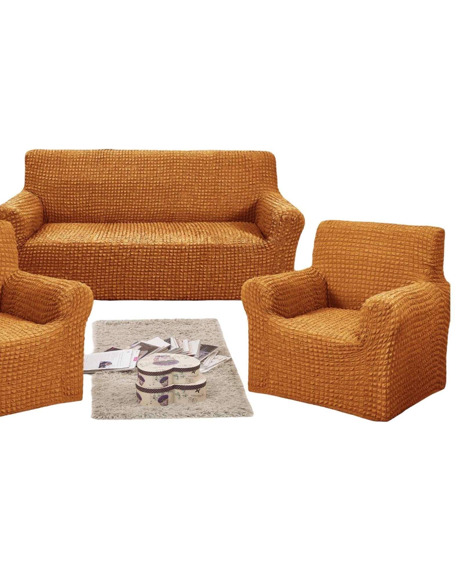 PACK DE FUNDAS DE SOFA 3+1+1 - DISEÑO CUADRILLE MOSTAZA-1