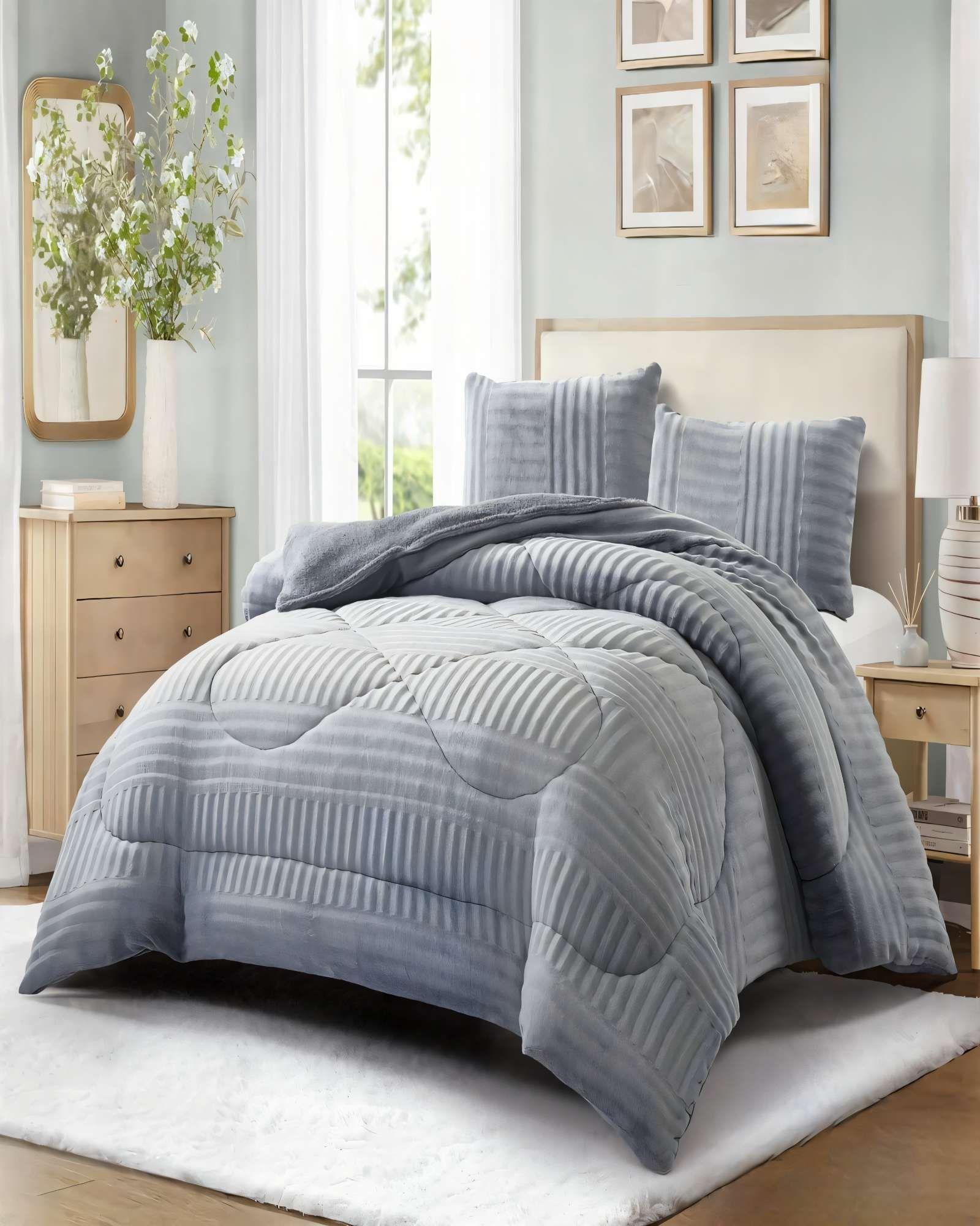 COBERTOR DE PELUDOS LECHE CON TEXTURA  PLAZA Y MEDIA COLOR GRIS-2