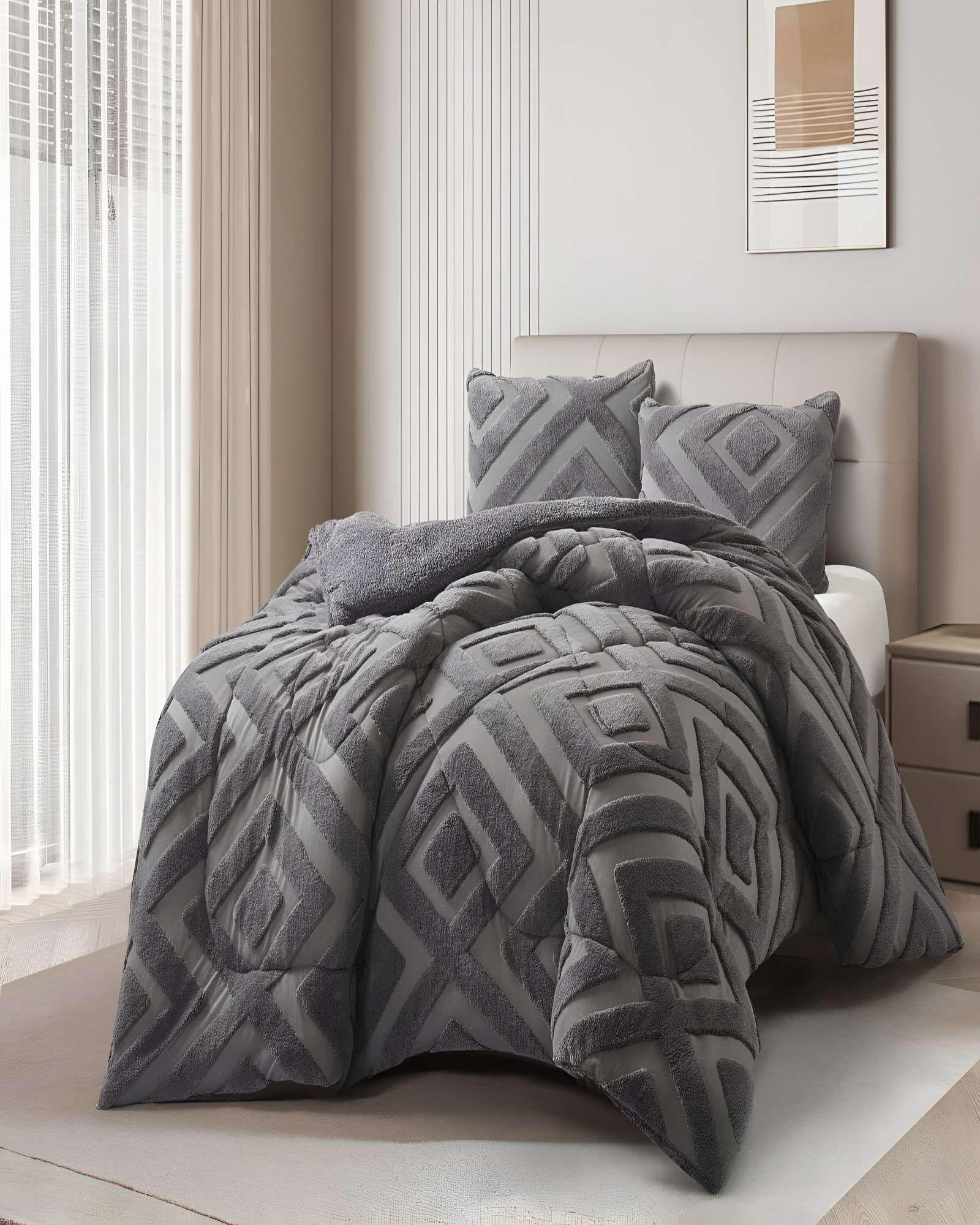 COBERTOR CON CHIPORRO DE JACQUERD CUTTING 2 PLAZAS 230X250CM GRIS B5-2