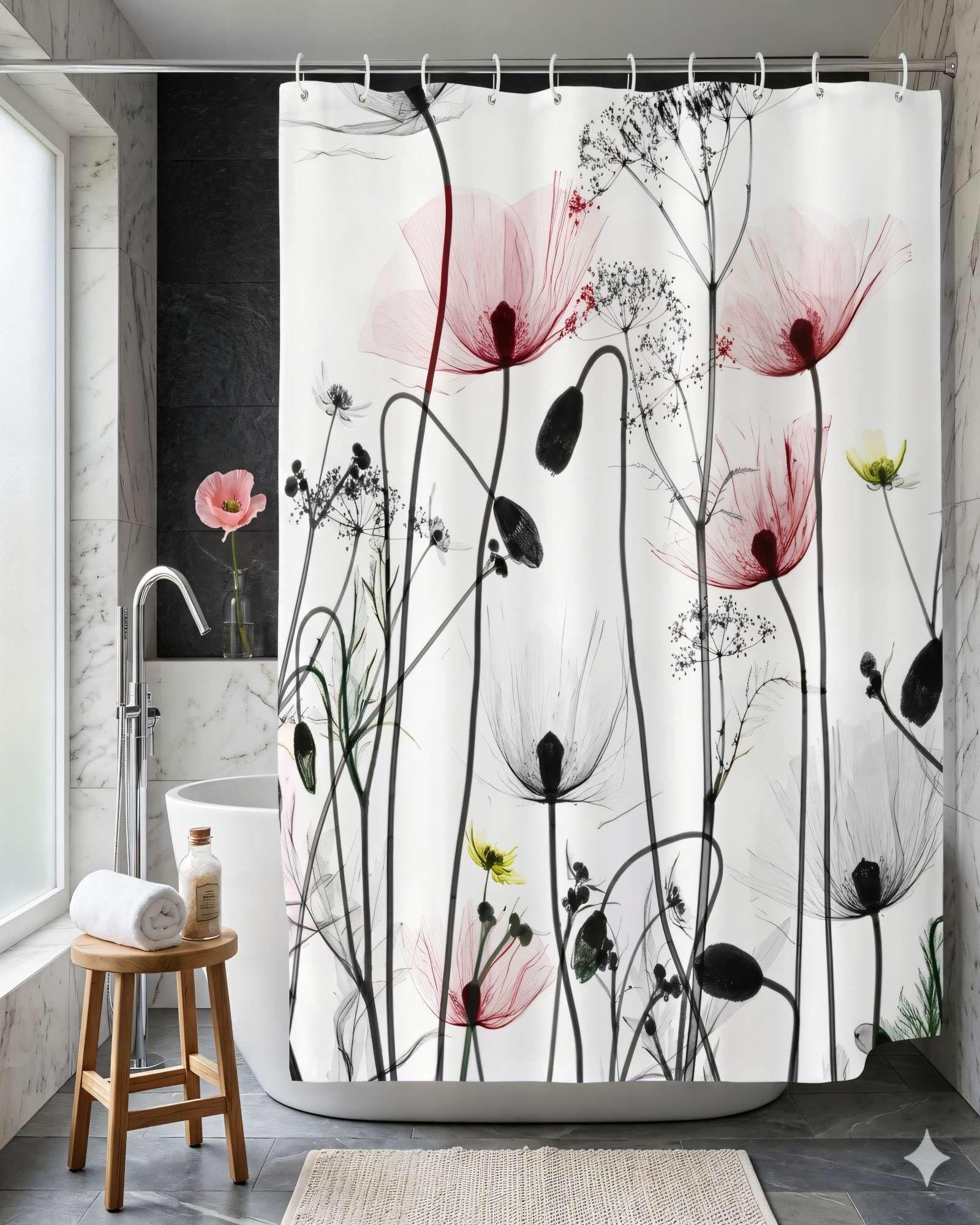 CORTINA DE BAÑO DE TELA IMPERMEABLE MAS FORRO CON DISEÑO FLOREADO F4-2