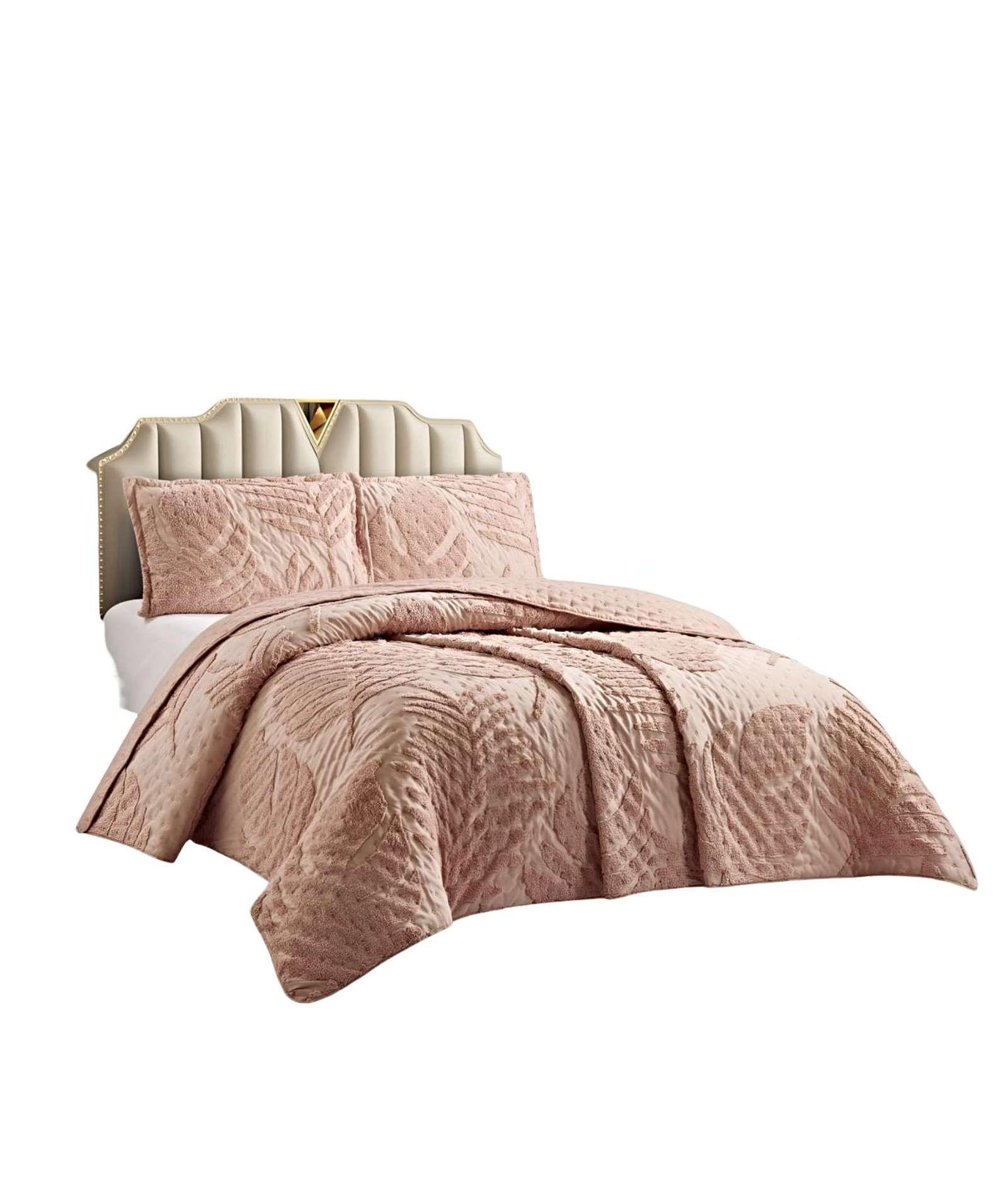 CUBRECAMA QUILT CON DISEÑO HOJA RELIEVE 2 PLAZAS 230 x 250 cm 02-0