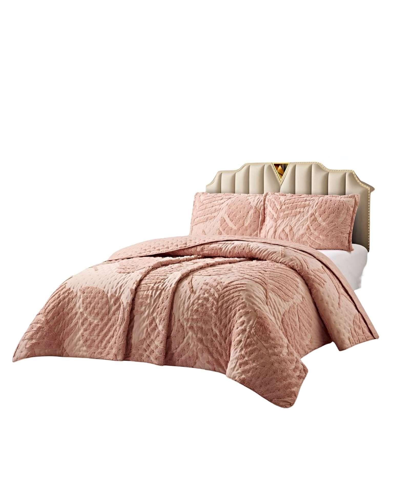 CUBRECAMA QUILT CON DISEÑO HOJA RELIEVE 2 PLAZAS 230 x 250 cm 02-1