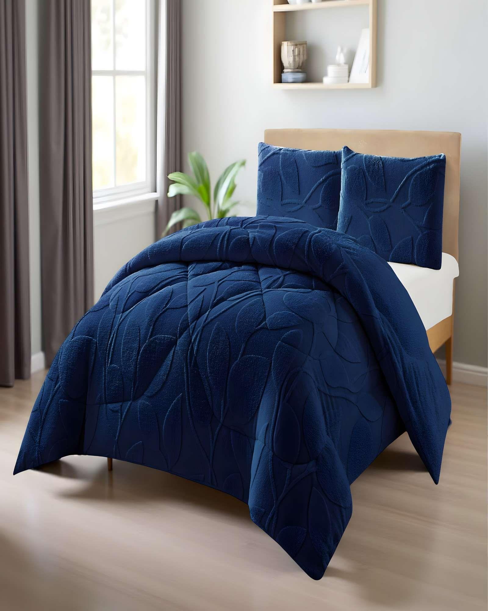 COBERTOR SHERPA TEXTURIZADO RY KING AZUL OSCURO-2