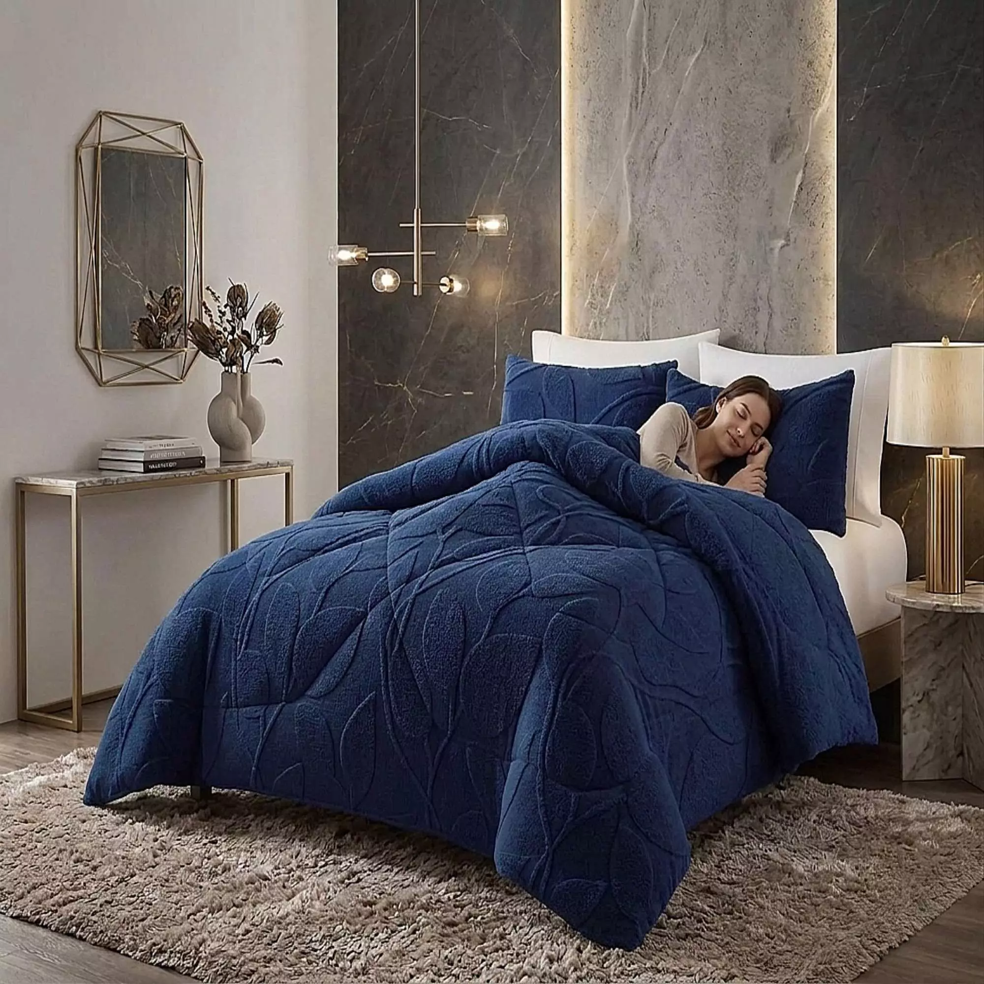 COBERTOR SHERPA TEXTURIZADO RY KING AZUL OSCURO-2