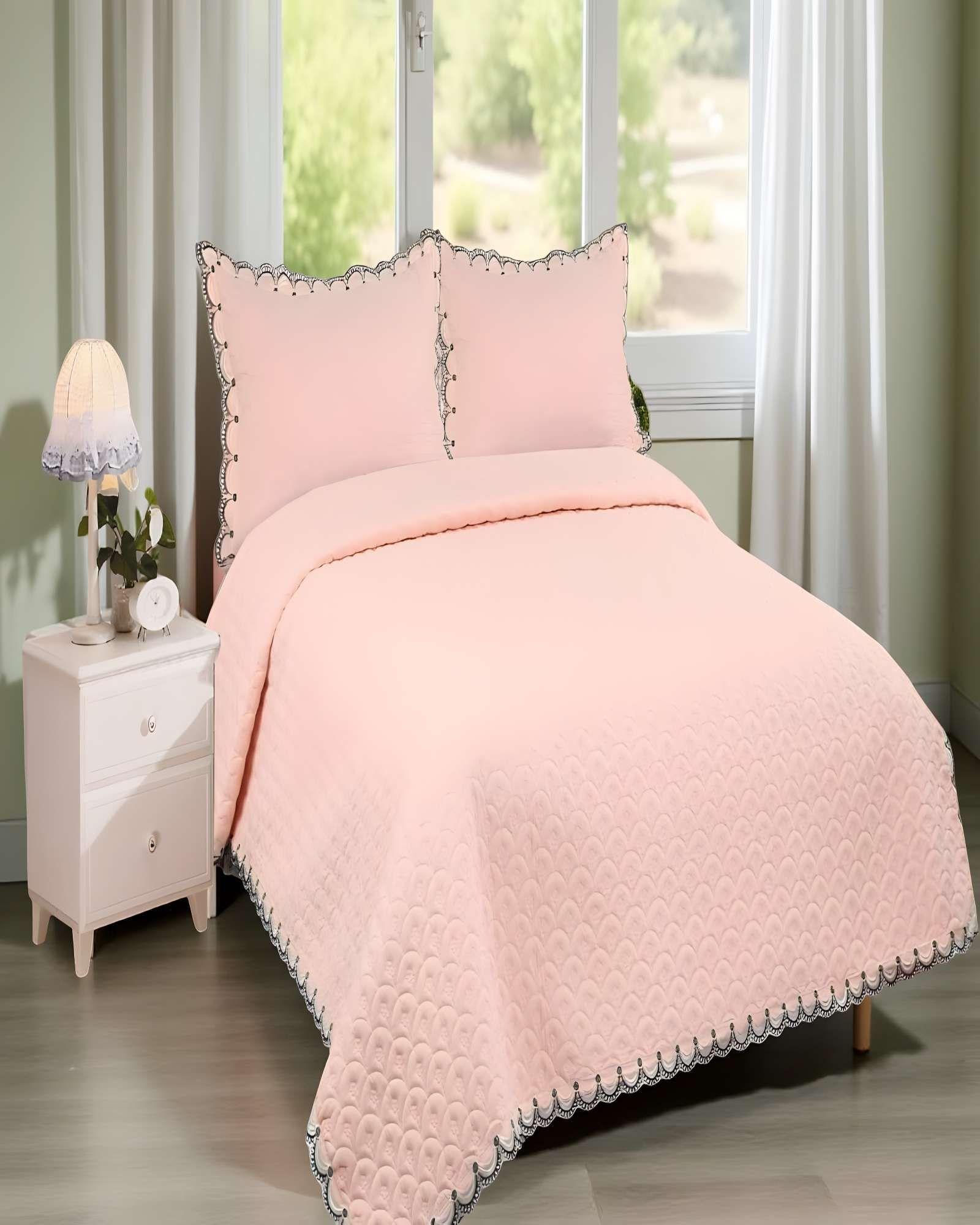 QUILT CUBRECAMA DE VERANO BORDADO 2 PLAZAS BEIGE-3