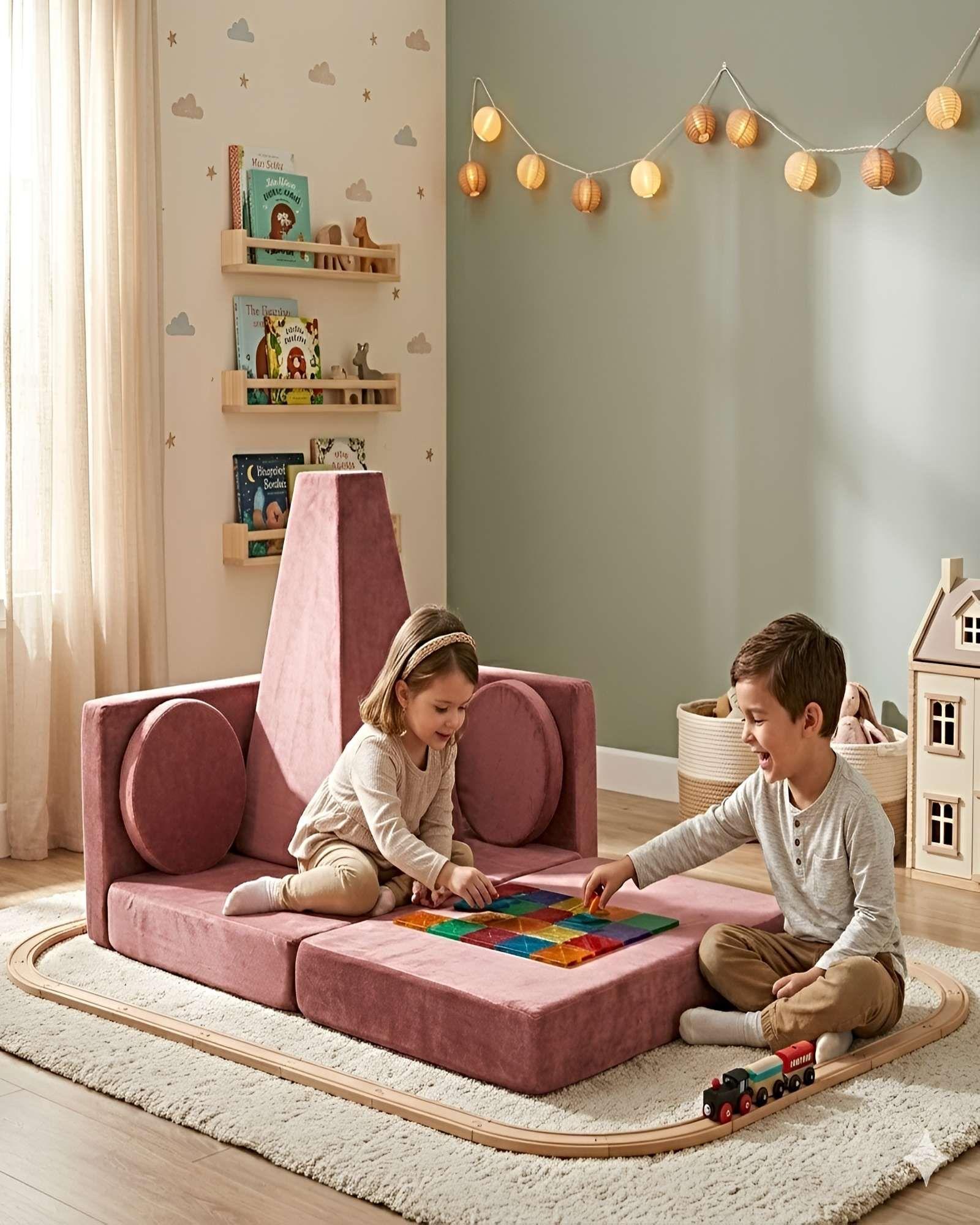 Sofá Cama Modular Infantil de 5 Piezas rosa -2