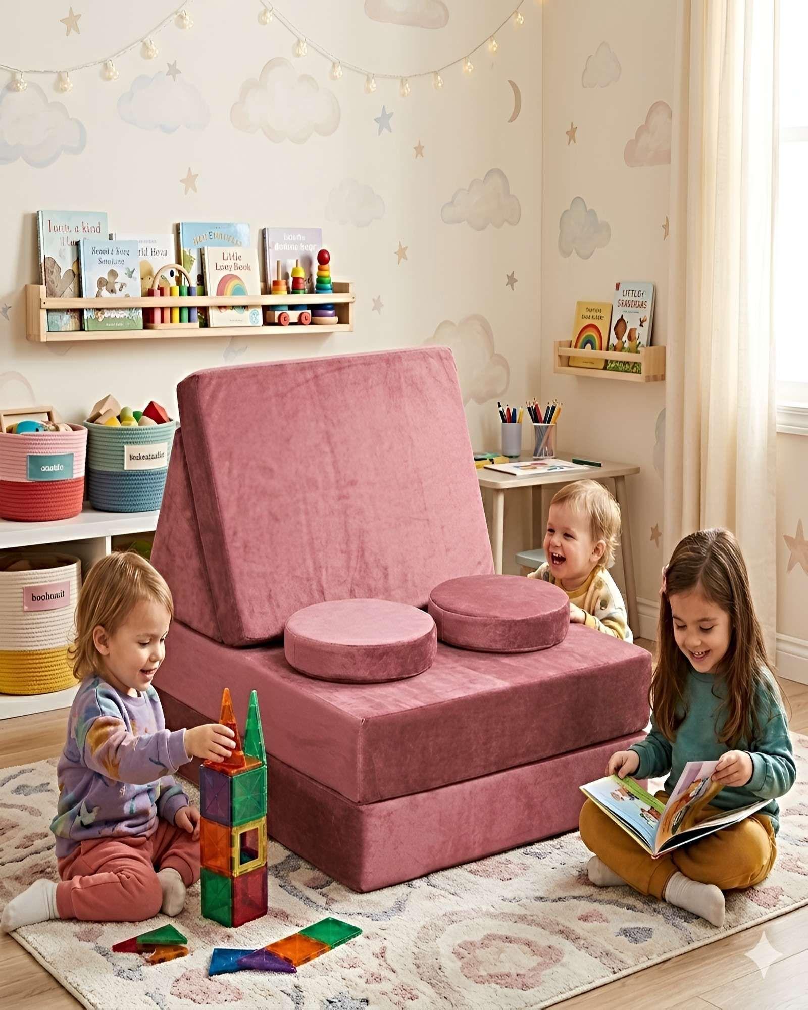 Sofá Cama Modular Infantil de 5 Piezas rosa -4