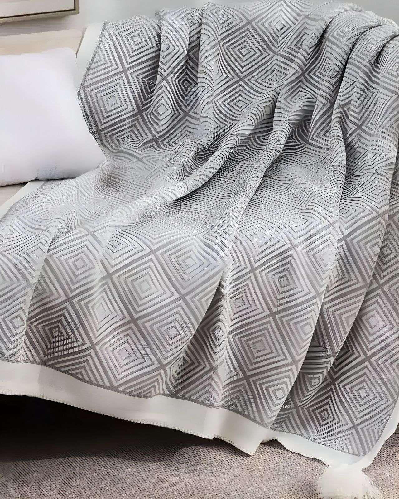 Manta con pompon 130x150 cm Gris-3
