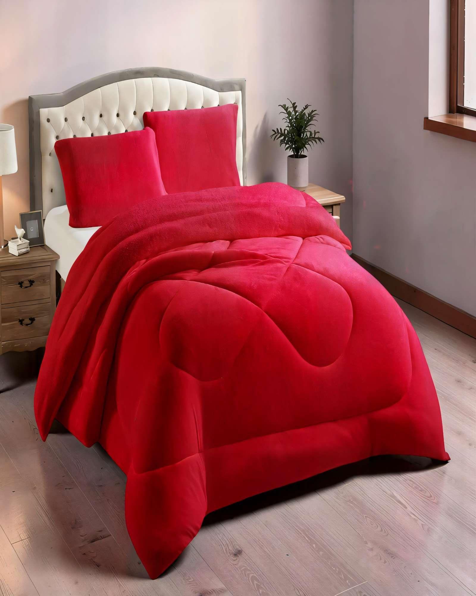 COBERTOR CON CHIPORRO PLUSH PLAZA Y MEDIA COLOR ROJO-2