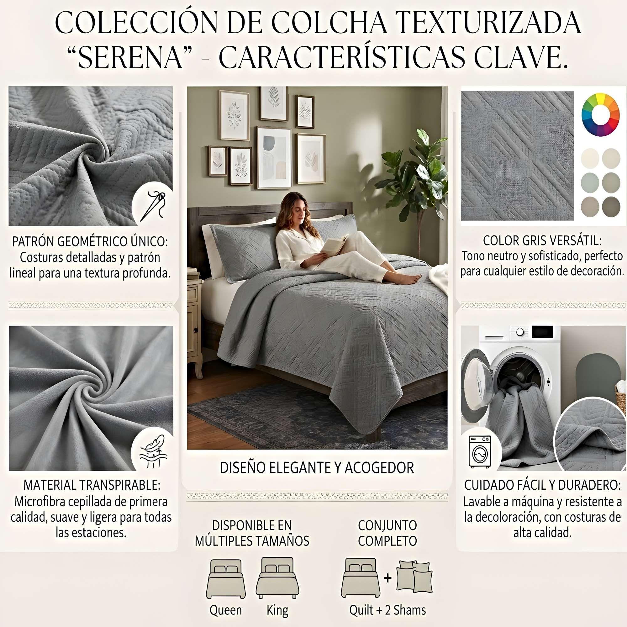 QUILT CUBRECAMA DE VERANO CON COLORES LISOS 2 PLAZAS GRIS-3