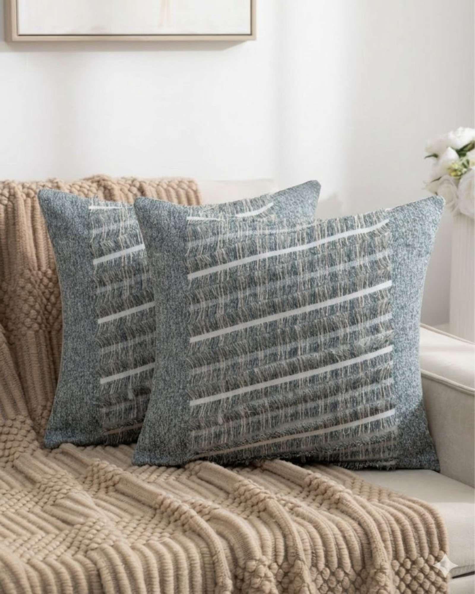 PACK DE 2 FUNDAS DE COJIN CHENILLE CON FLECOS GRIS OSCURO-2