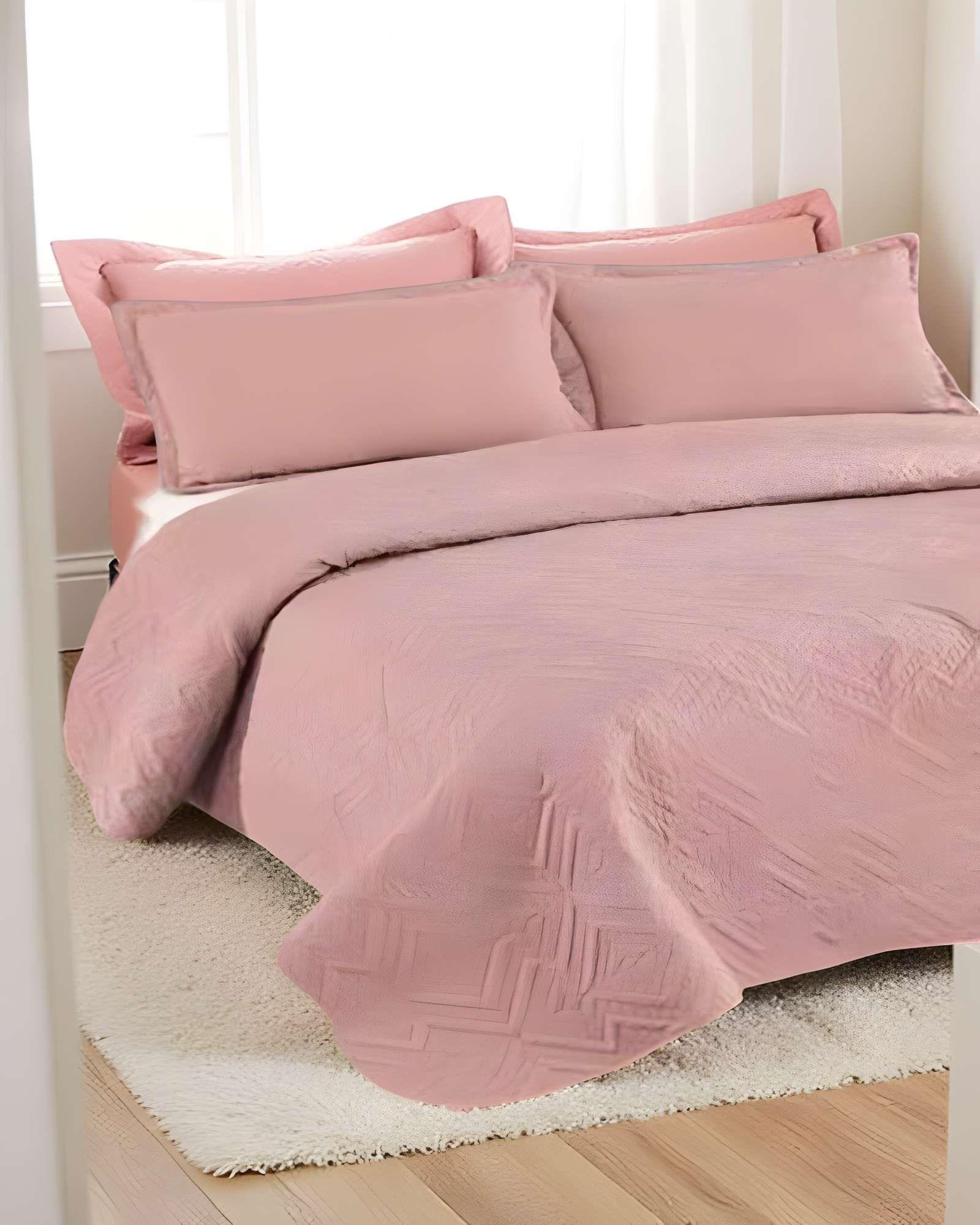 QUILT CUBRECAMA DE VERANO CON COLORES LISOS PLAZA Y MEDIA ROSA-2