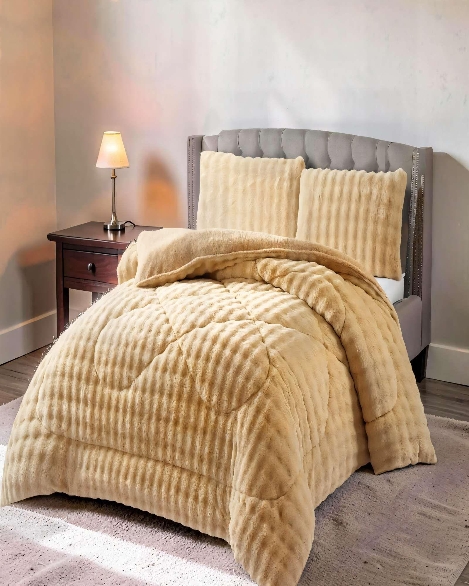 COBERTOR PIEL DE CONEJO IMITACION KING COLOR MOSTAZA-2