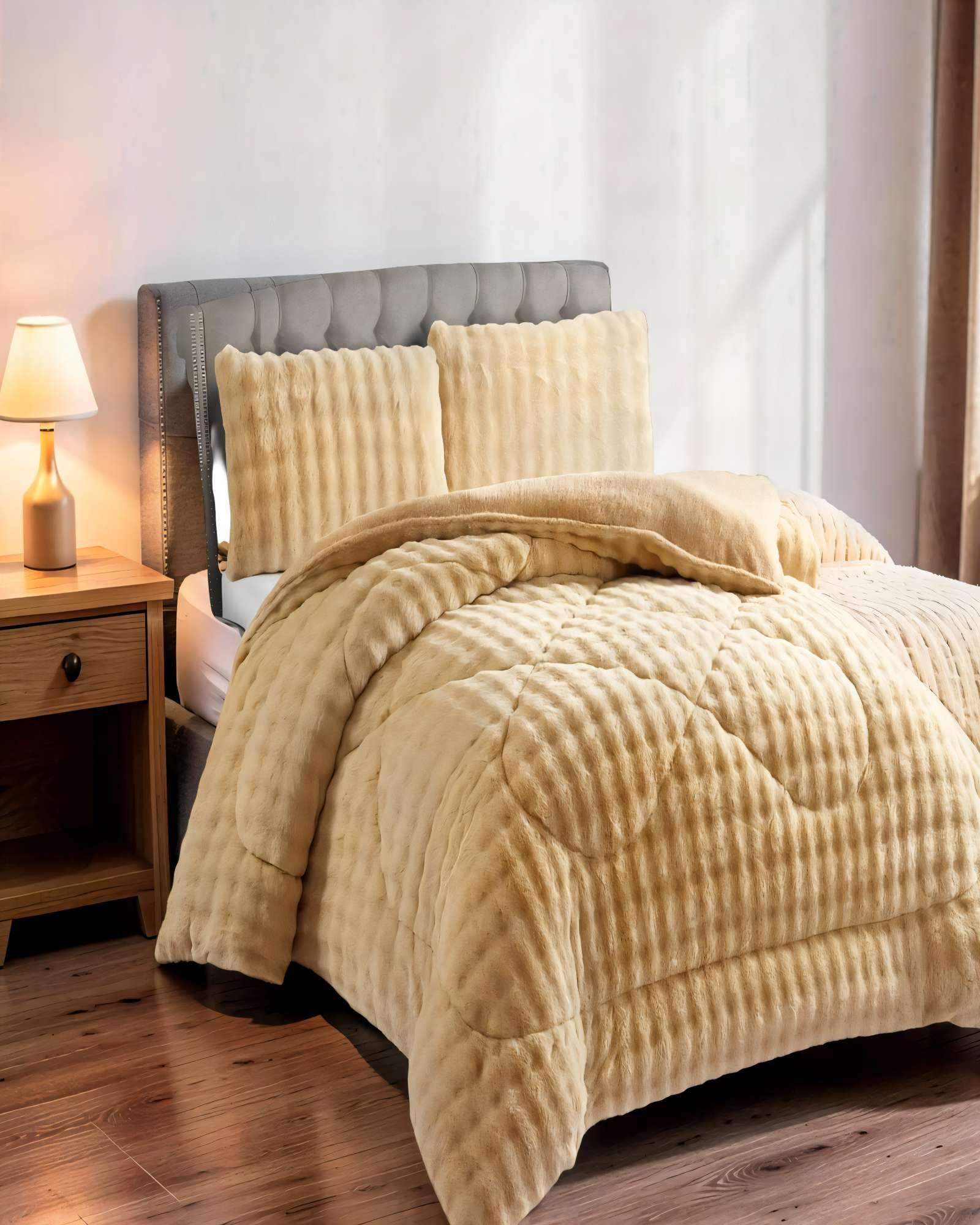 COBERTOR PIEL DE CONEJO IMITACION KING COLOR MOSTAZA-3